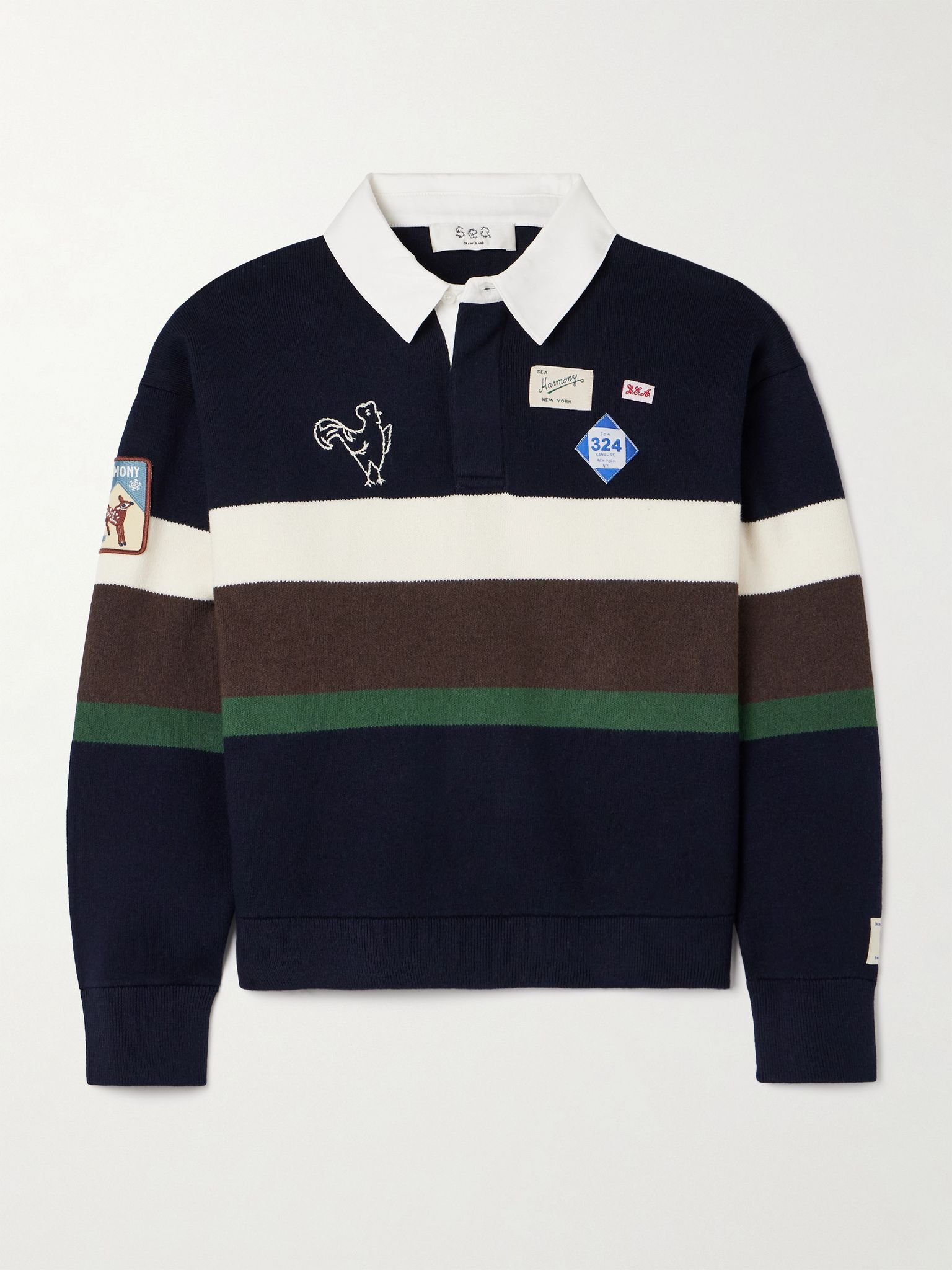 Arther appliquéd striped cotton and cashmere-blend polo sweater Black - 1