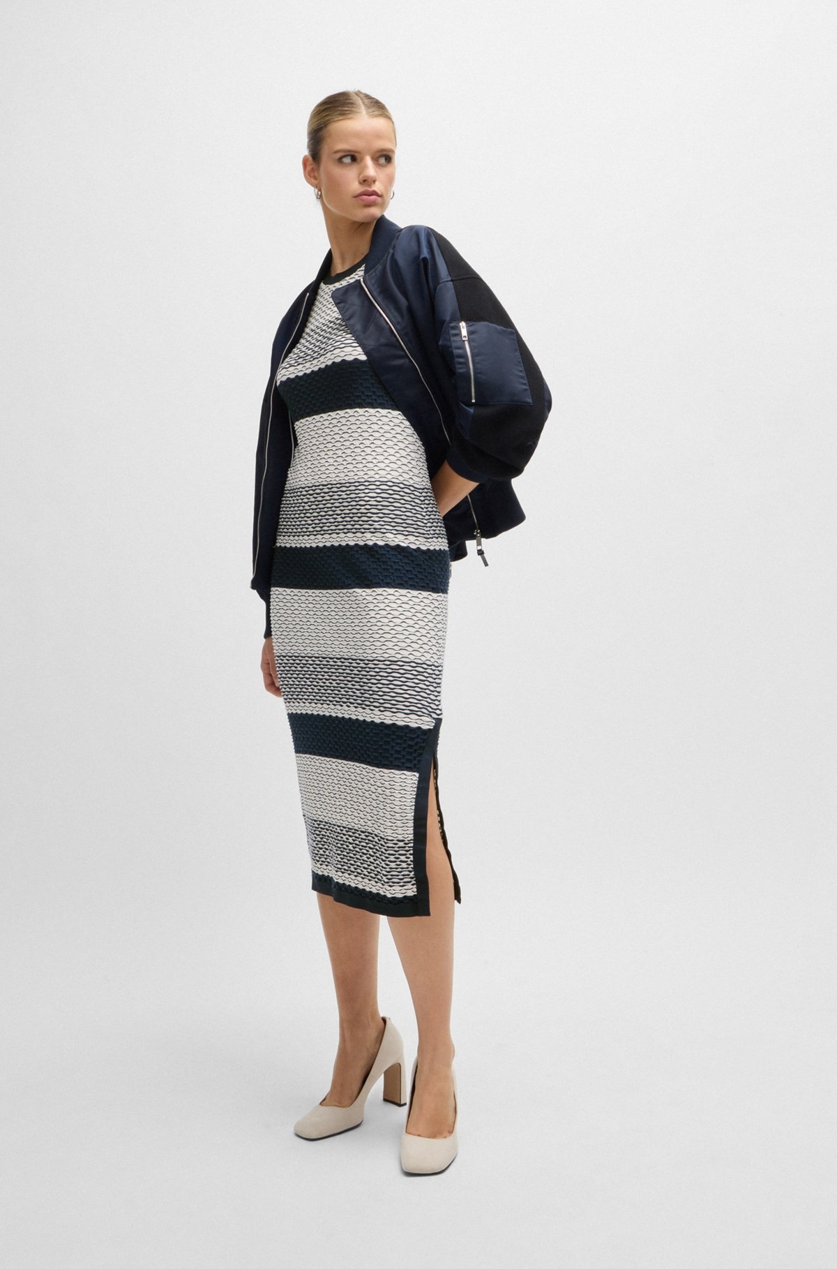 STRUCTURED-STRIPE DRESS IN STRETCH-COTTON JERSEY - 3