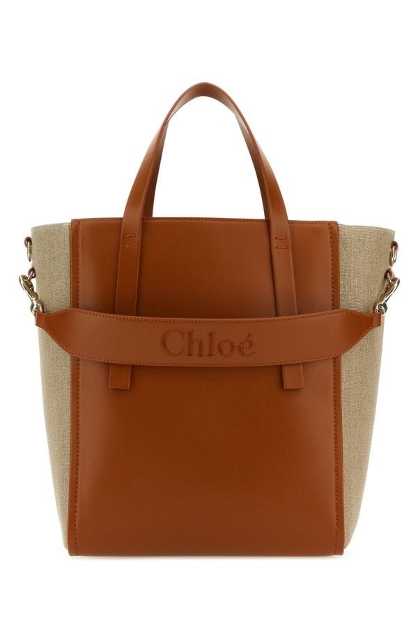 Chloe Two tone linen and leather medium Sense shopping bag gebnegozionline REVERSIBLE