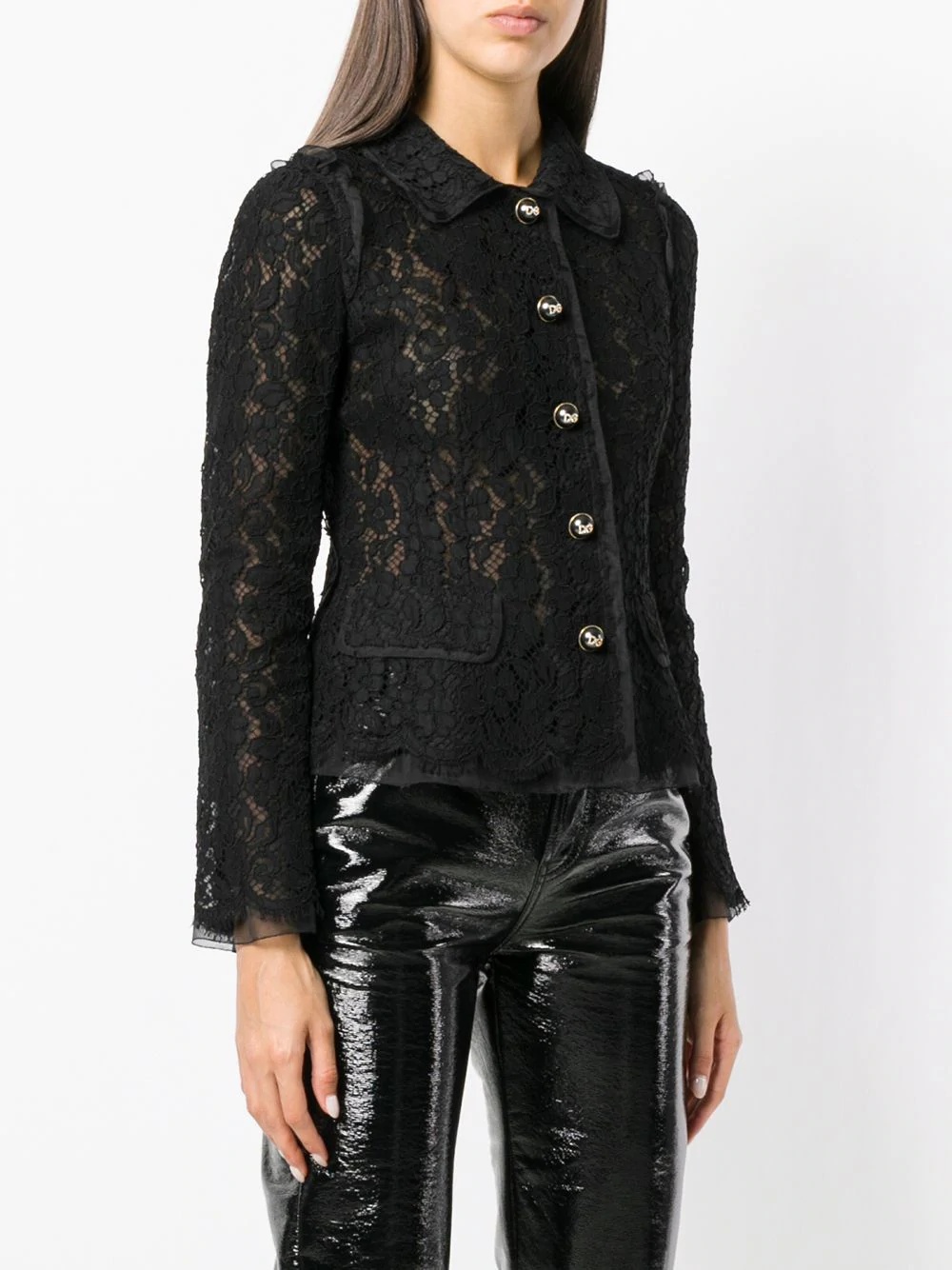 lace embroidered fitted jacket - 3