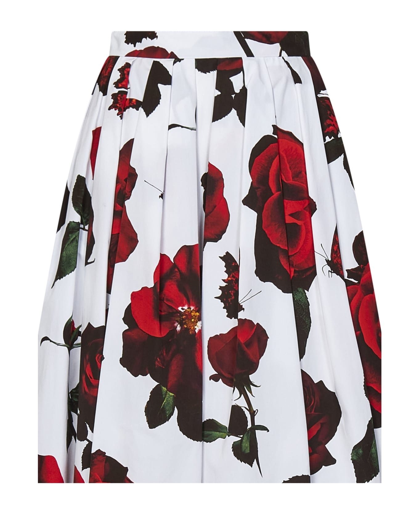 Tudor Rose Print Pleated Midi Skirt In Cotton Woman - 3