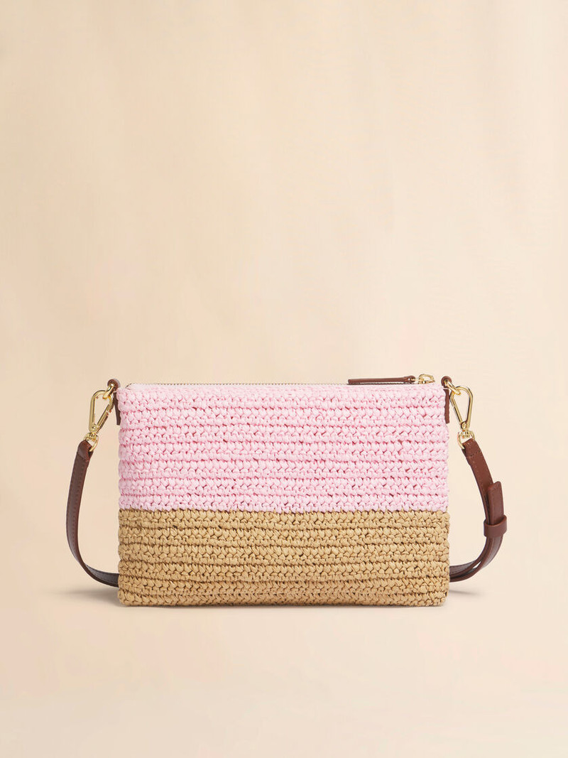 PINK AND BROWN PAPER RAFFIA SEASIDE POUCH 3