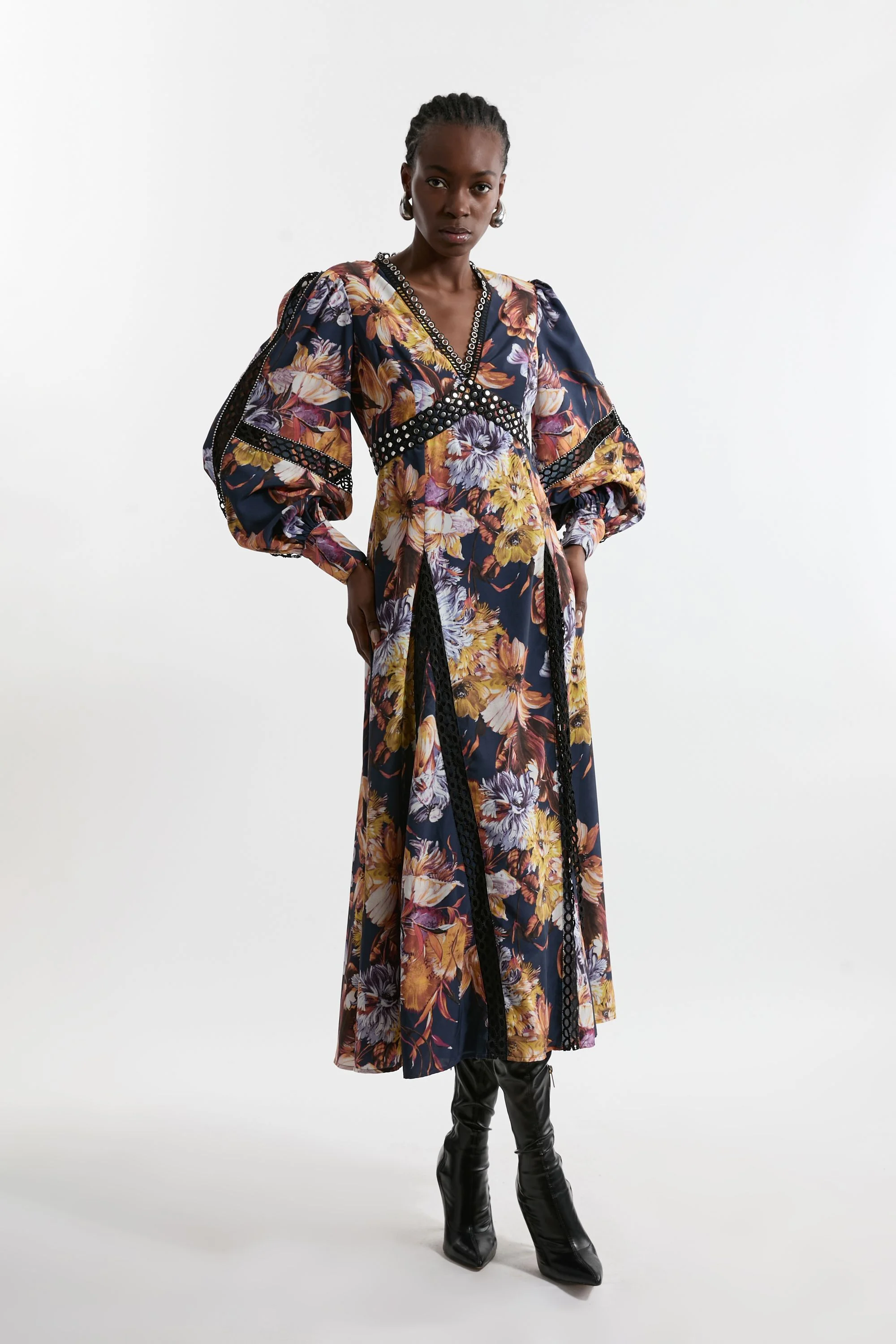 Tall Floral Studded Lace Woven Maxi Dress - 1