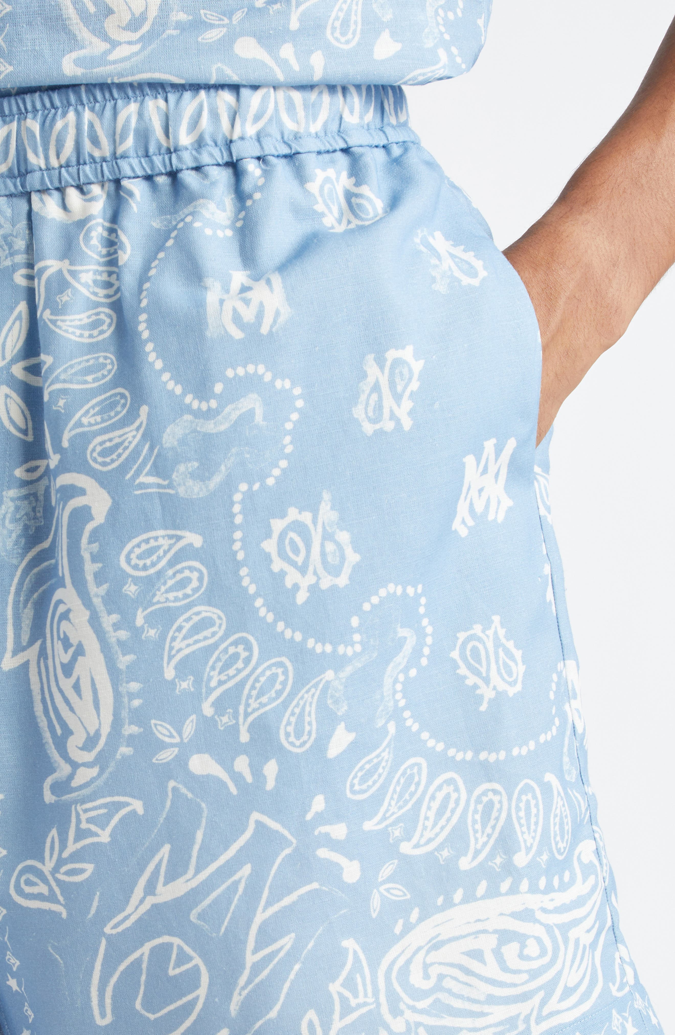 AMIRI Watercolor Bandana Linen & Cotton Shorts in Cerulean at Nordstrom - 5