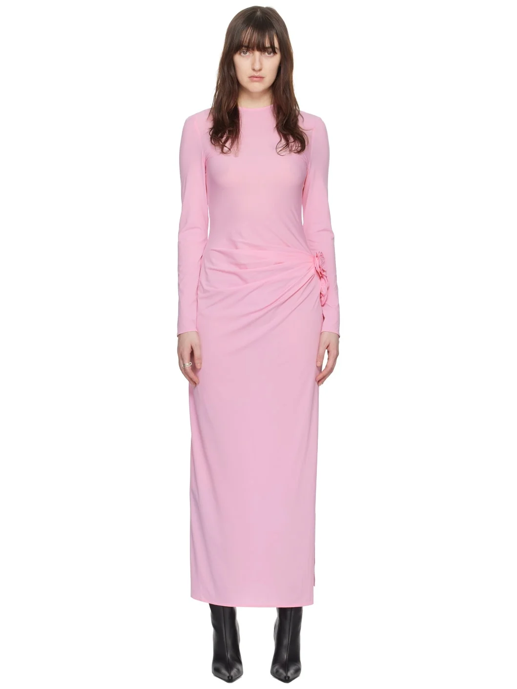 Pink Ruched Maxi Dress - 1