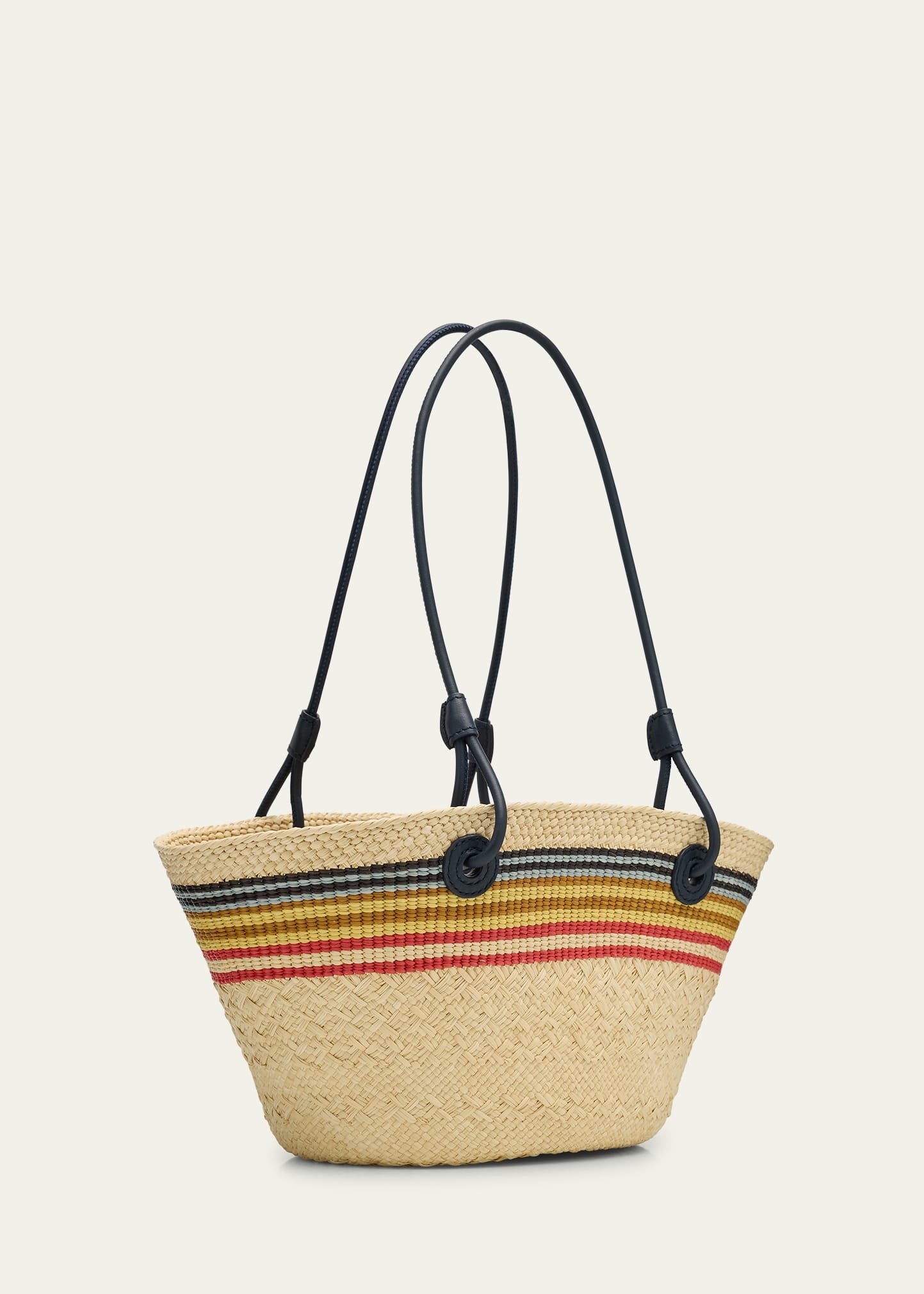 Small Anagram Striped Basket Tote Bag in Raffia - 3