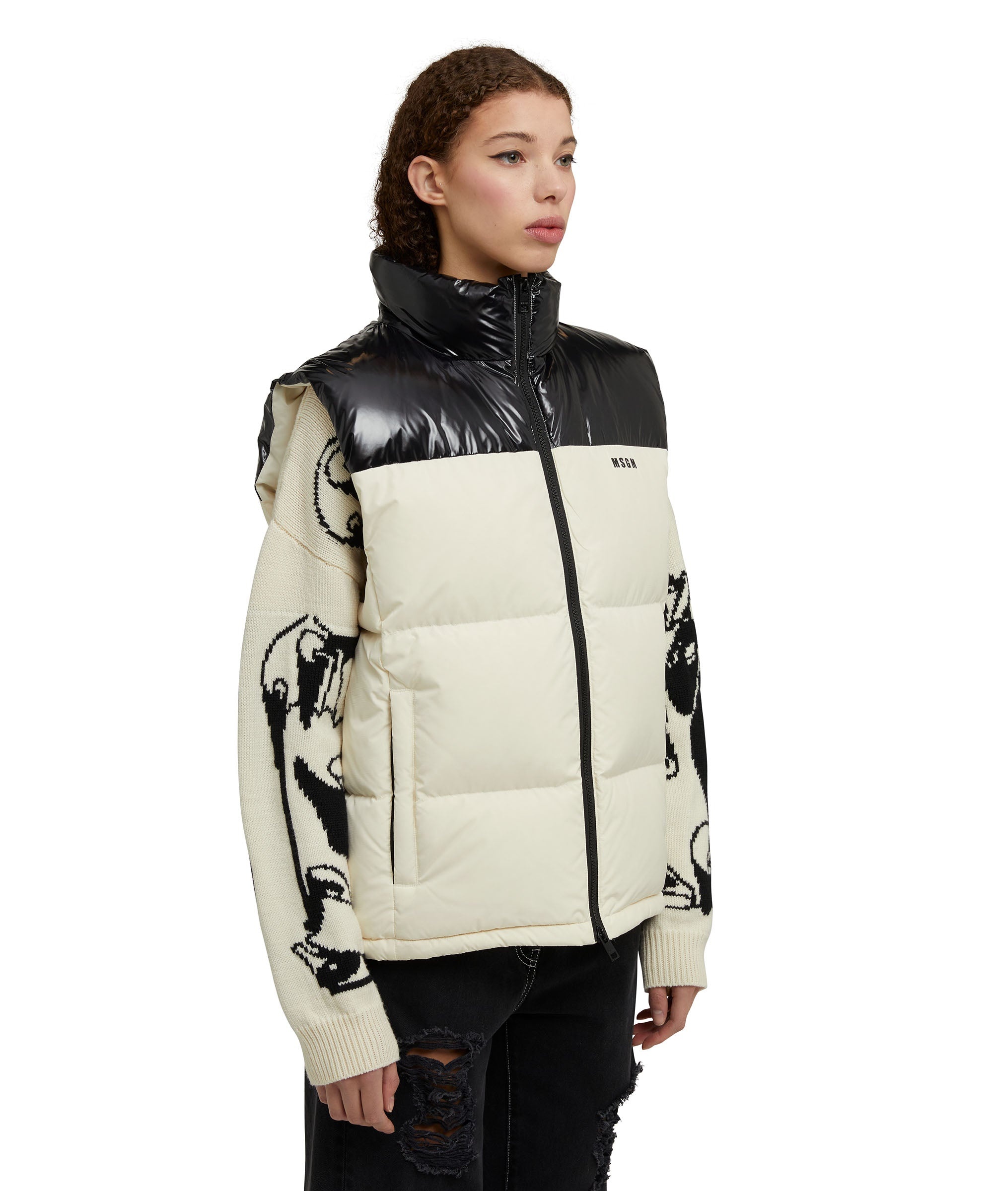 "Ripstop Nylon  &amp; Shiny Nylon" down vest - 3