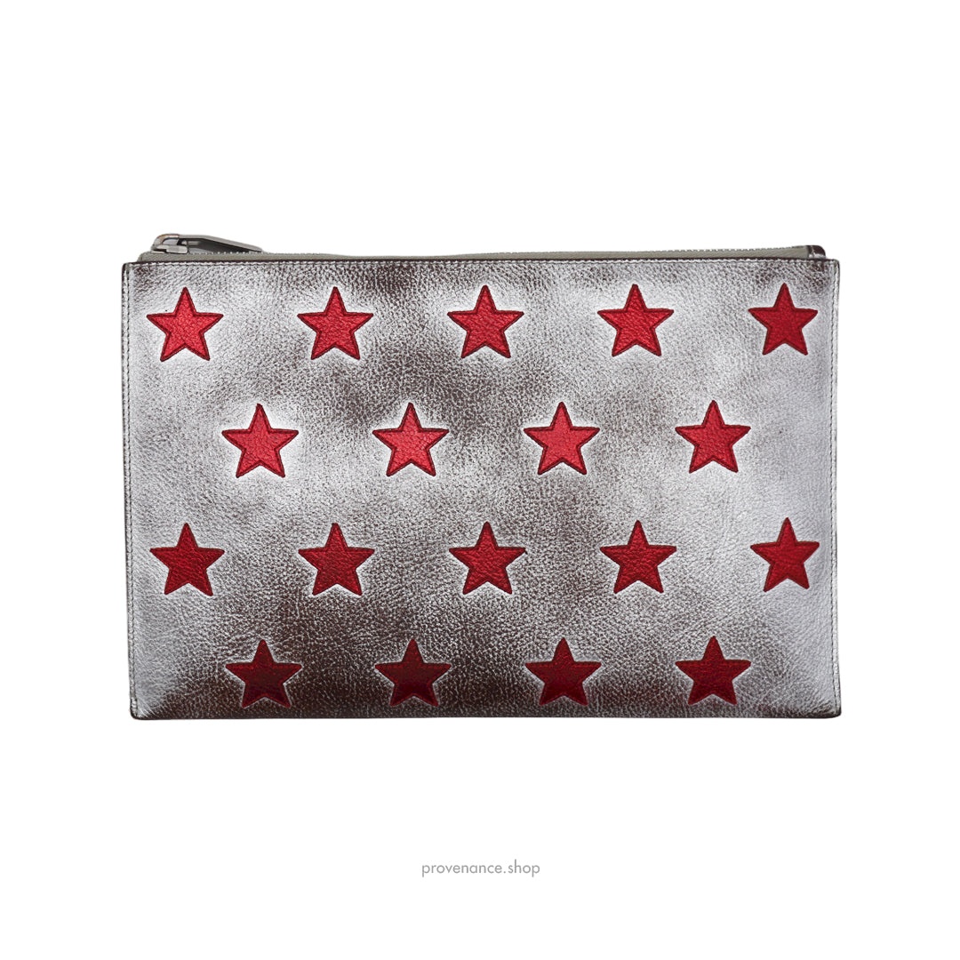 Saint Laurent Paris SLP Zip Star Pouch - Silver/Red - 2