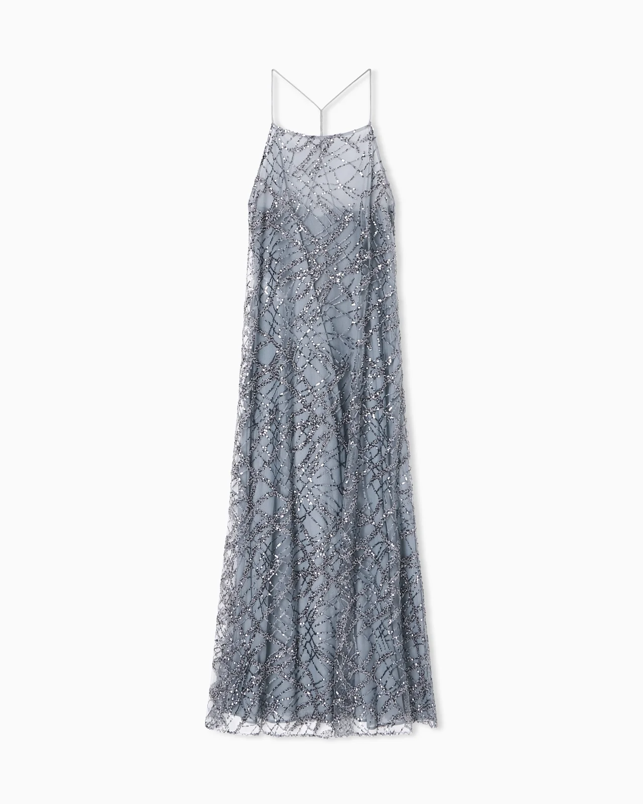 LONG TULLE DRESS WITH ALL-OVER MICRO-SEQUIN AND JET EMBROIDERY - 1