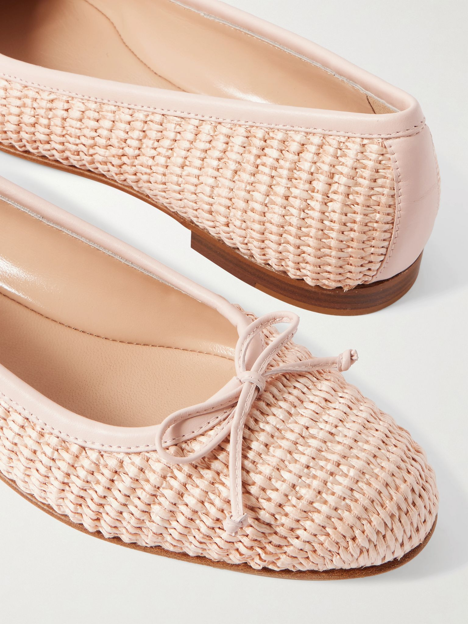 Veralli leather-trimmed raffia ballet flats Pastel pink - 4