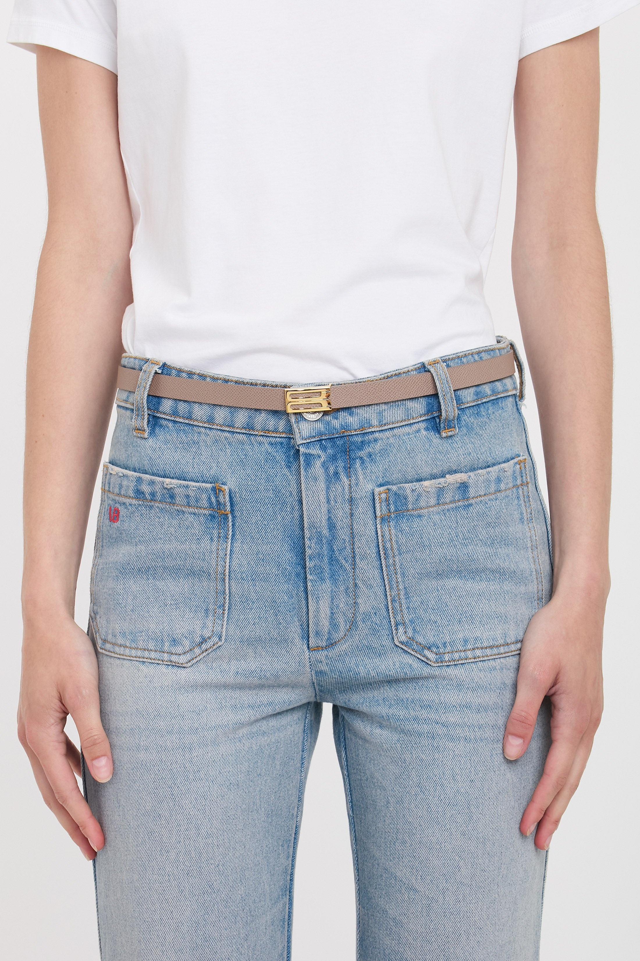 Micro Frame Belt In Dove Grey Grained Leather - 3