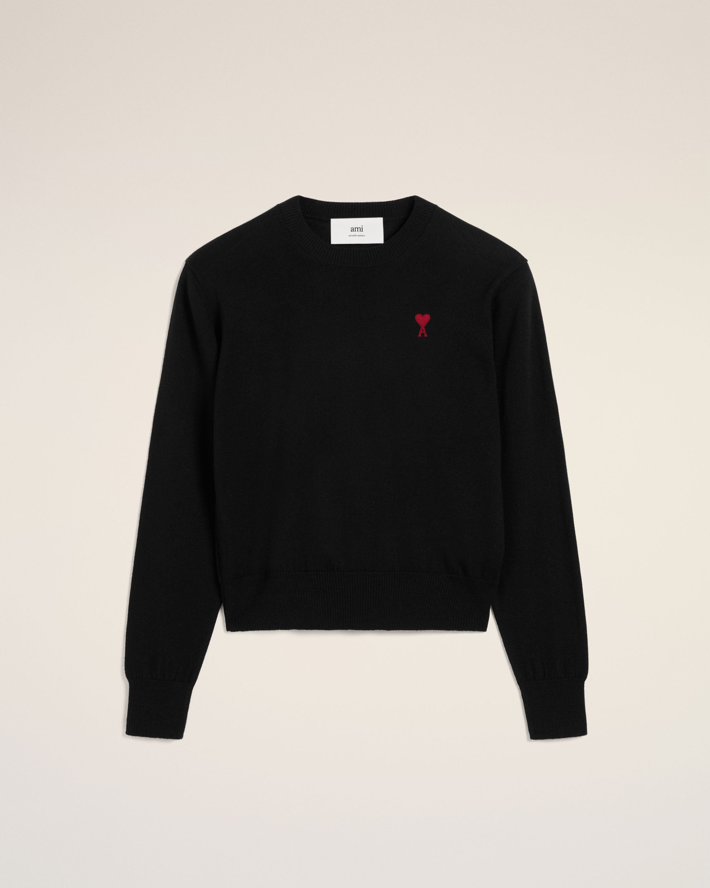 BLACK WOOL AMI DE COEUR CREW NECK SWEATER - 2