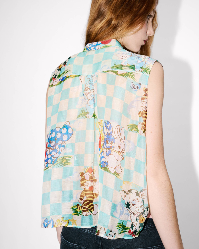 'KENZO Cartoon' sleeveless top in mixed silk linen 6