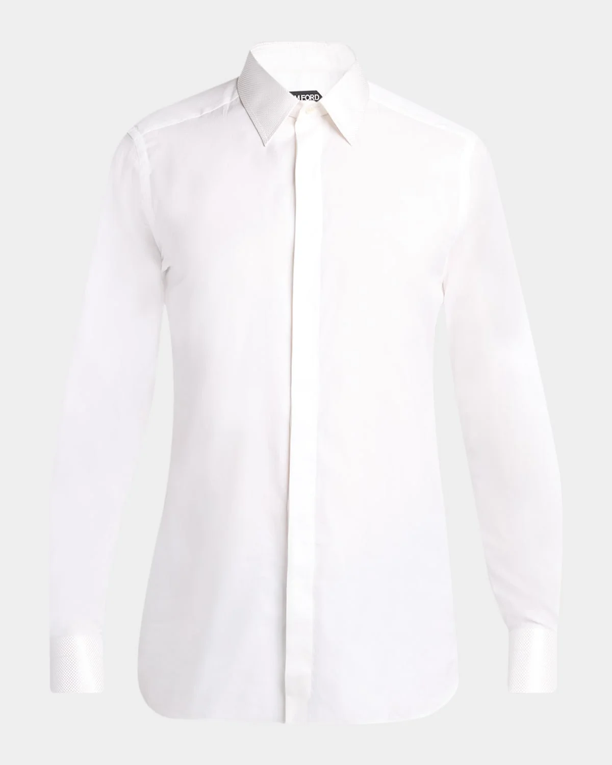 Men's Cotton and Silk Jacquard-Trim Dress Shirt - 1