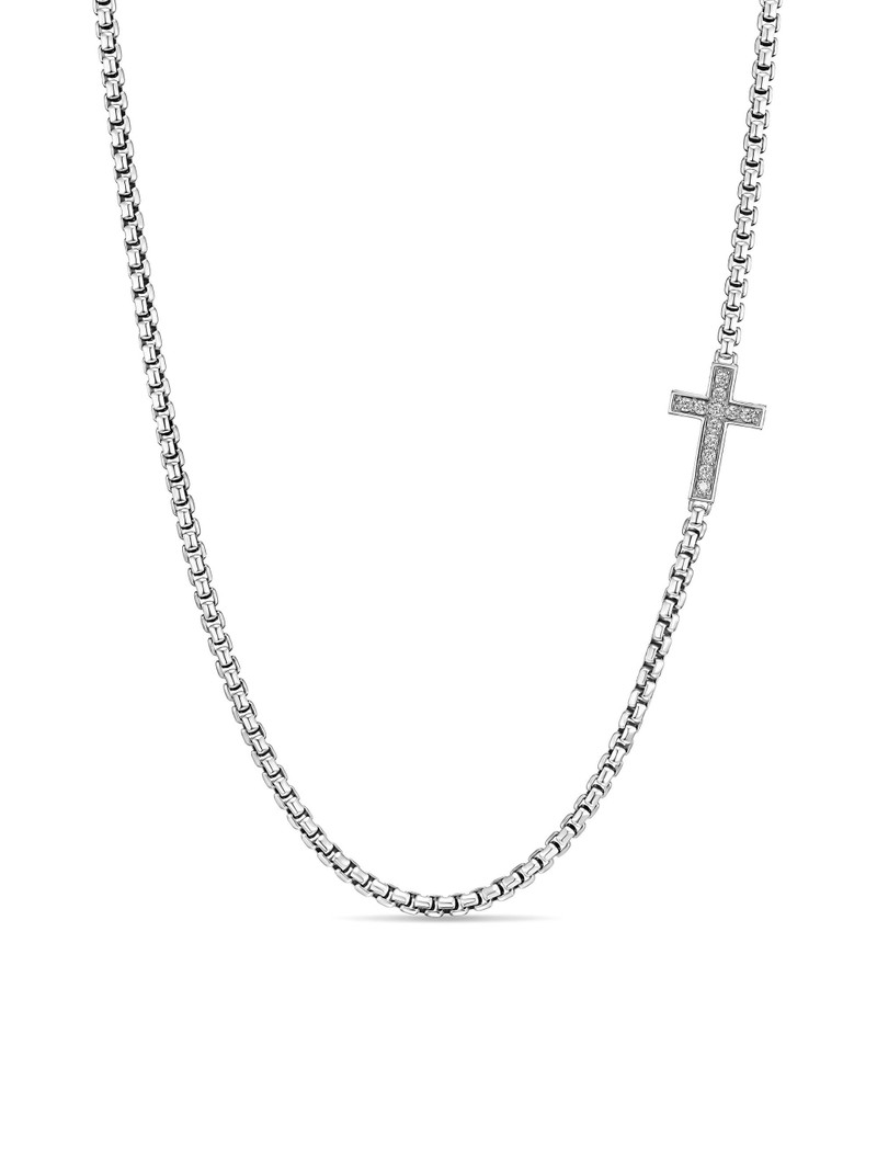 Men's Streamline Cross Station Necklace in Sterling Silver - Diamond 1