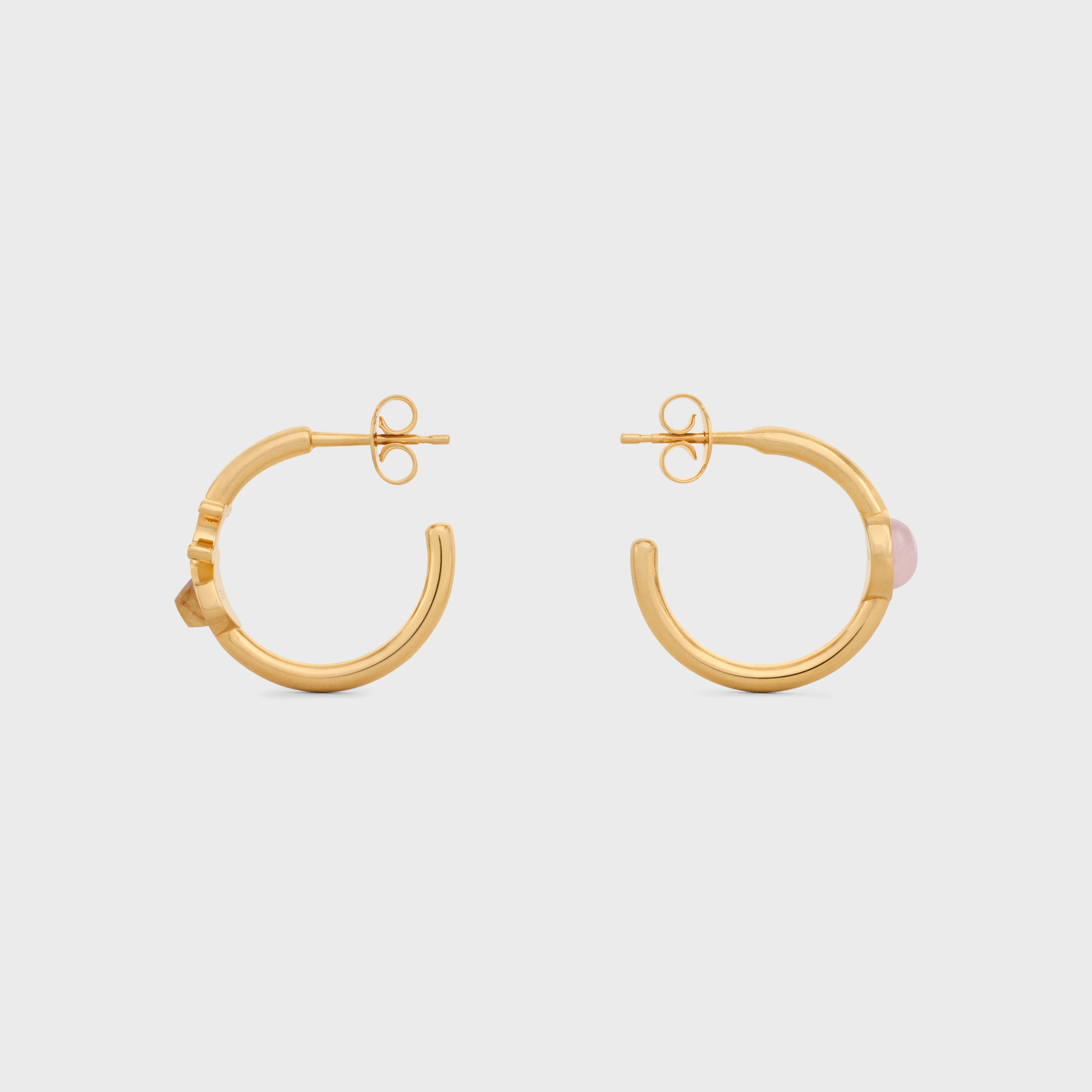 Triomphe Indie Hoops in Brass with Gold Finish, Rutilated Quartz and Pink Quartz - 3