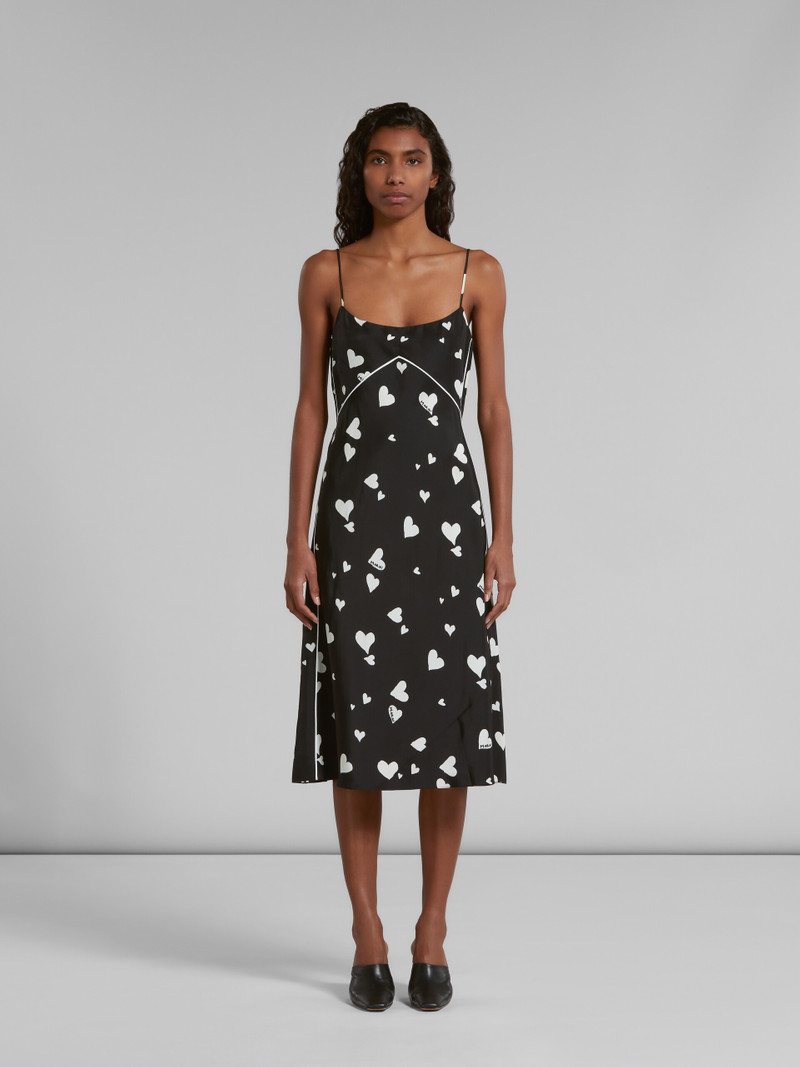 Marni BLACK SILK SLIP DRESS WITH BUNCH OF HEARTS PRINT outlook
