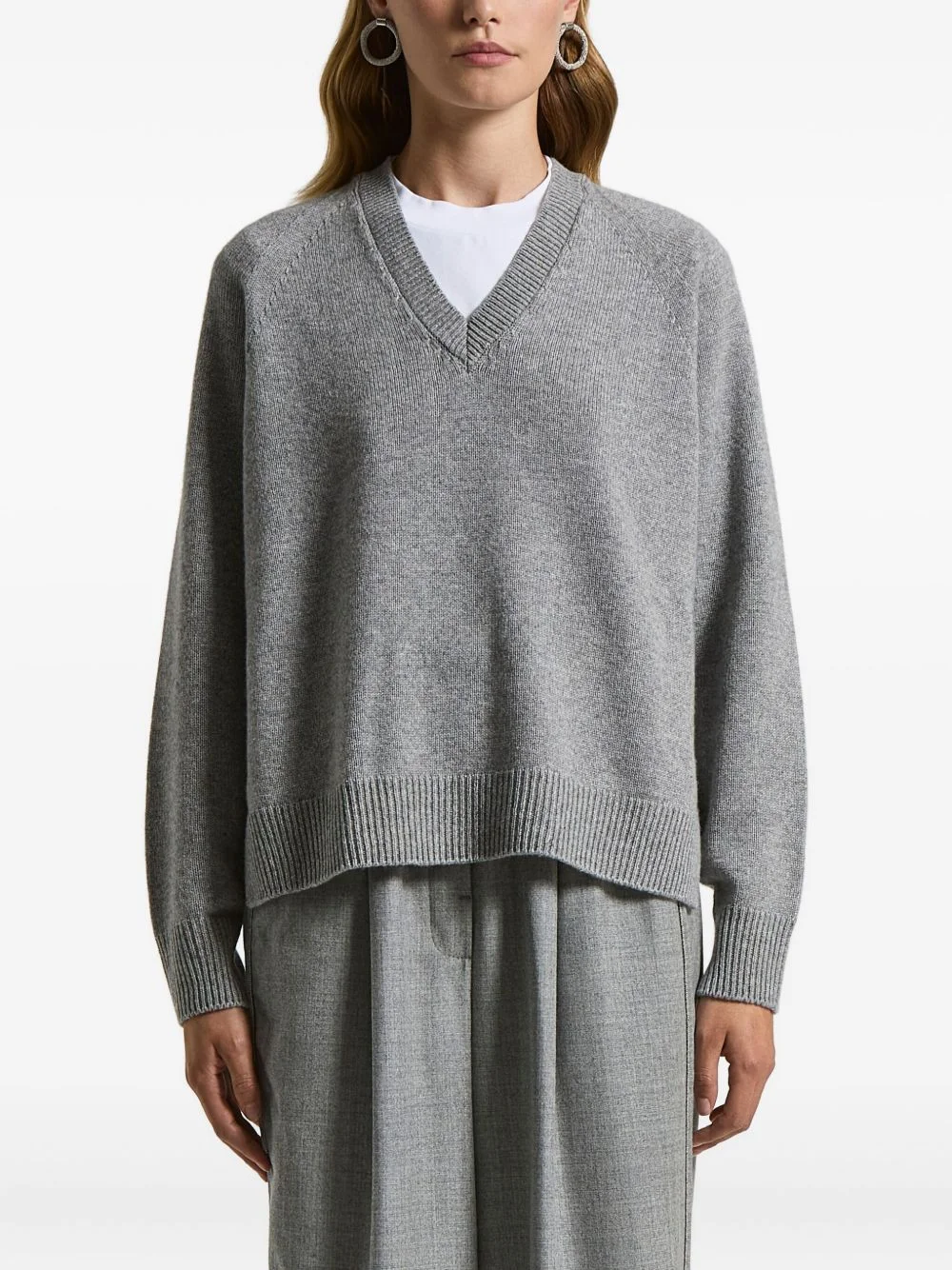 V-neck ribbed sweater - 1