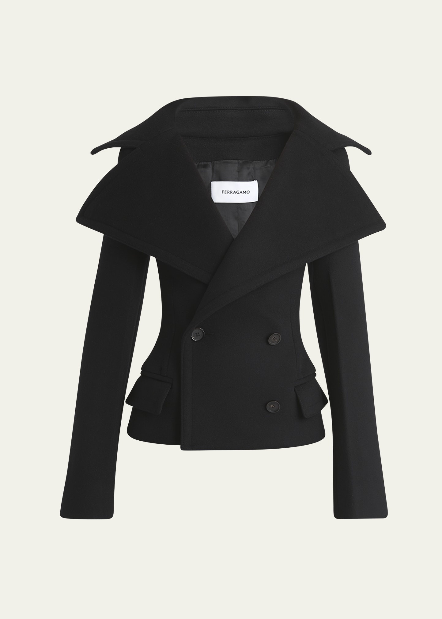 FERRAGAMO Wide Collar Double-Breasted Wool Cashmere Tailored