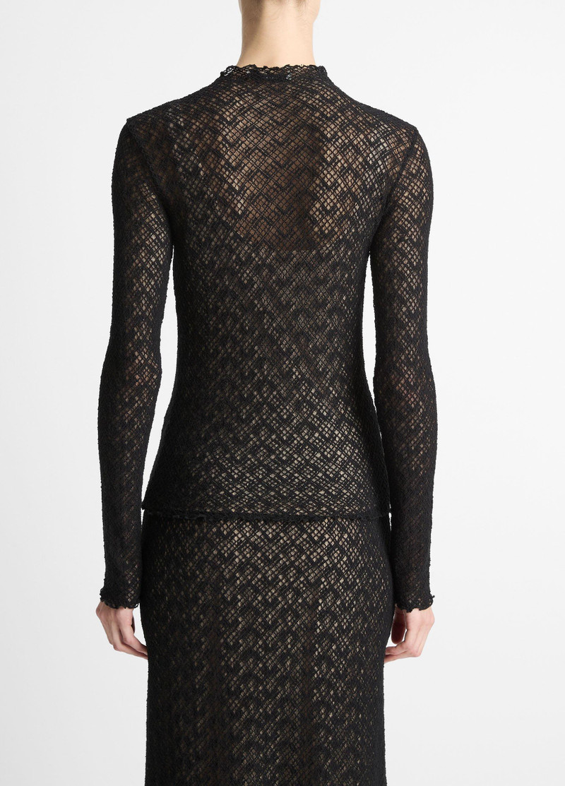 Vince Cotton-Blend Diamond Lace Mock-Neck Long-Sleeve Top outlook