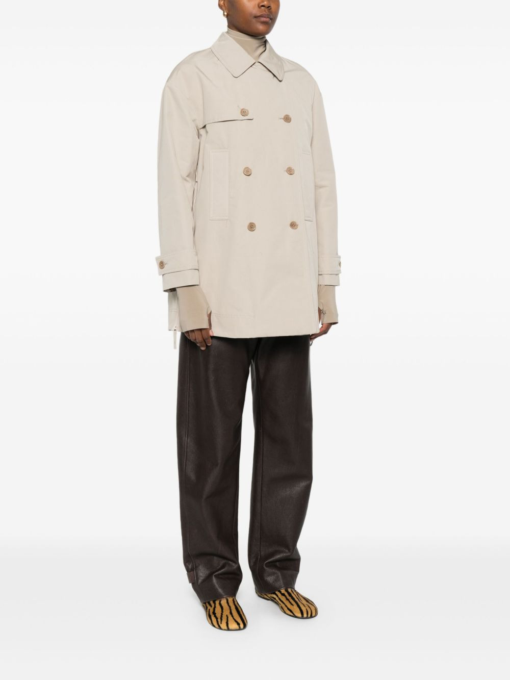 double-breasted zip-detail coat - 3