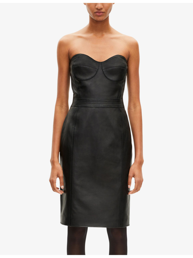Strapless Corset-Effect Leather Mini Dress 3
