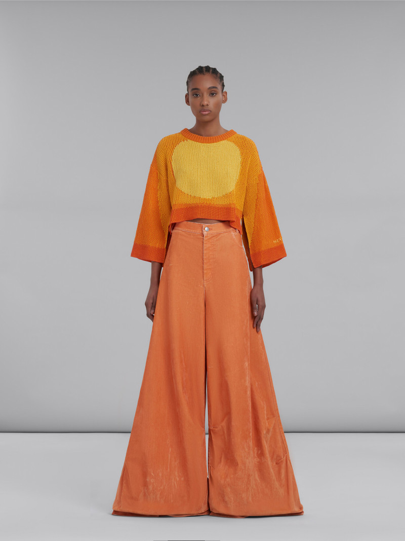 Marni ORANGE FLOCKED DENIM ULTRA-WIDE-LEG TROUSERS outlook