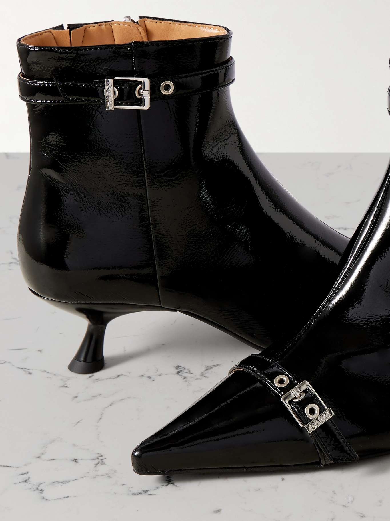 Buckled vinyl point-toe ankle boots - 4