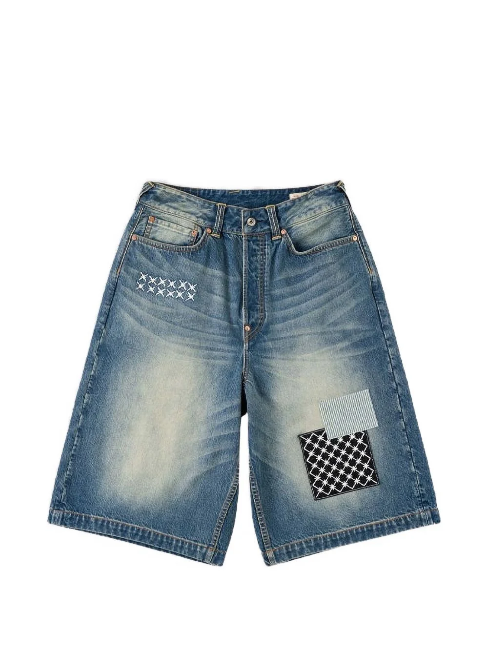 sashiko-patch denim shorts - 1