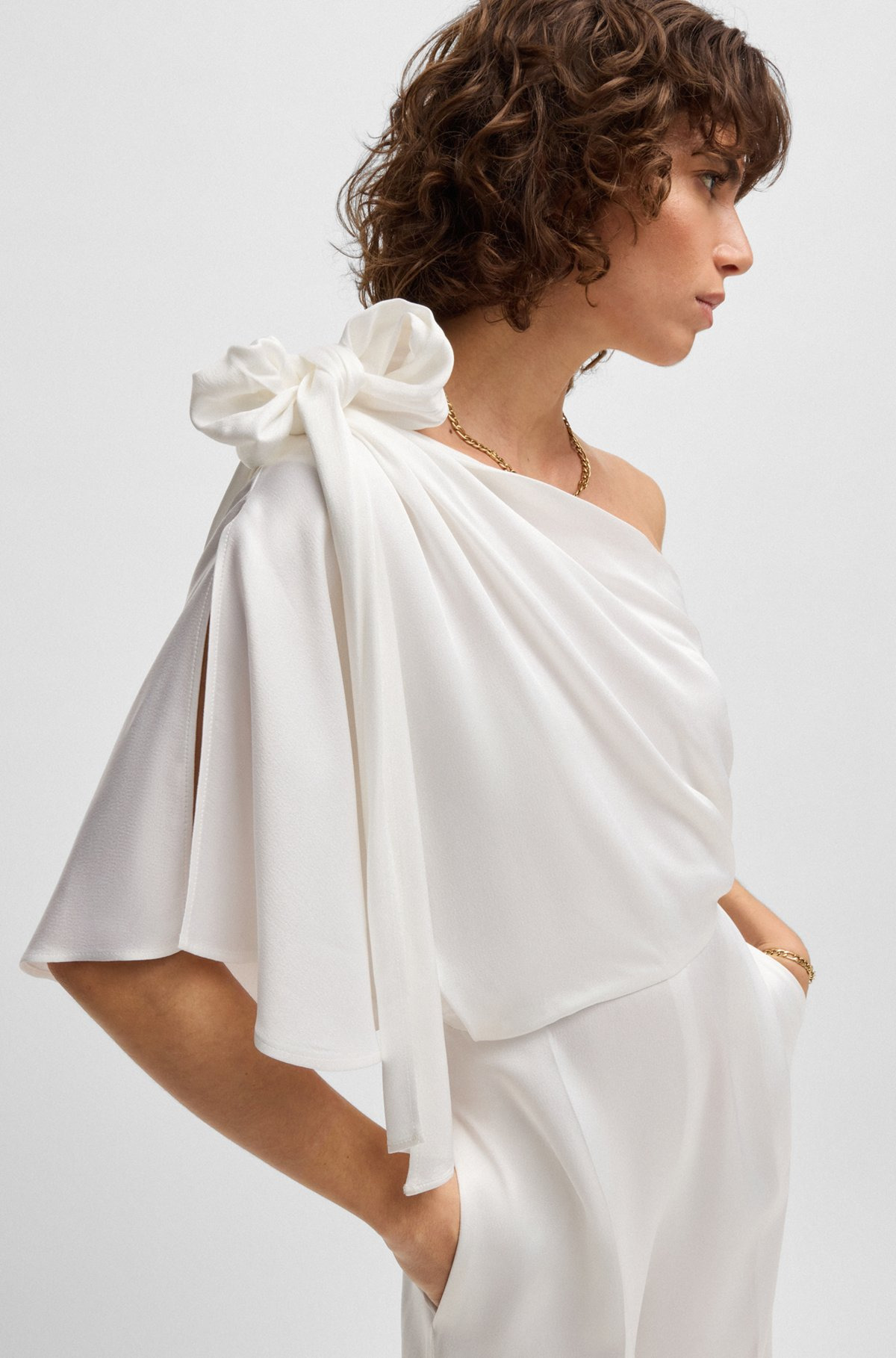 ONE-SHOULDER JUMPSUIT WITH TIE NECKLINE - 5
