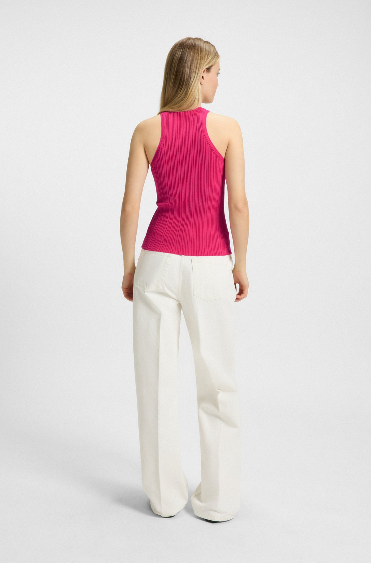 SLEEVELESS RACER-BACK TOP IN RIBBED CREPE FABRIC - 4