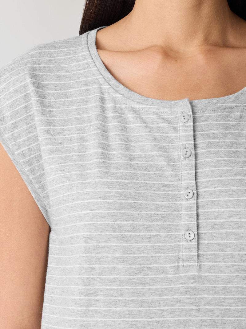 Striped Organic Cotton Jersey Henley Sleep Top 5