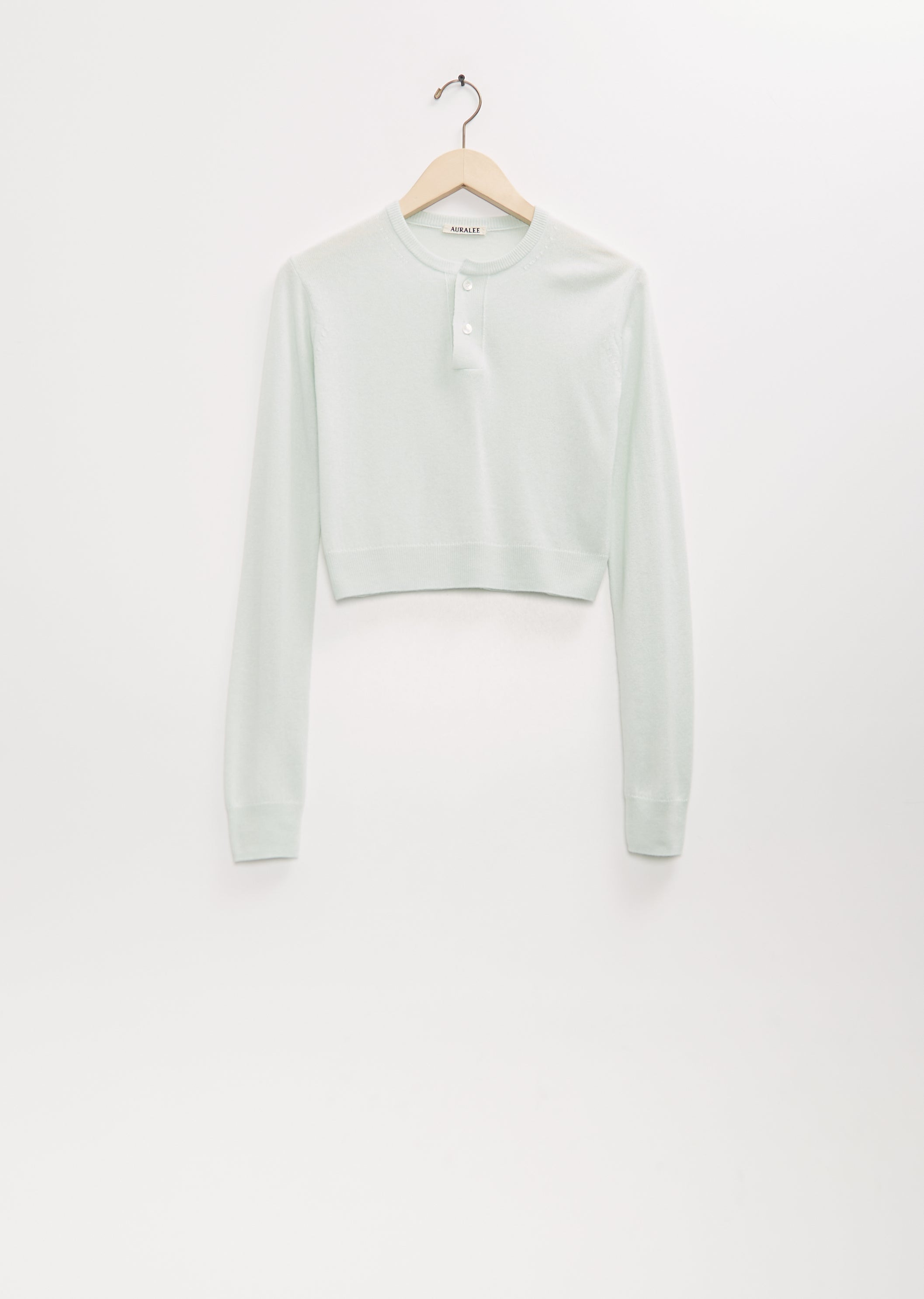 Super Fine Cashmere Silk Knit Henley — White Green - 6