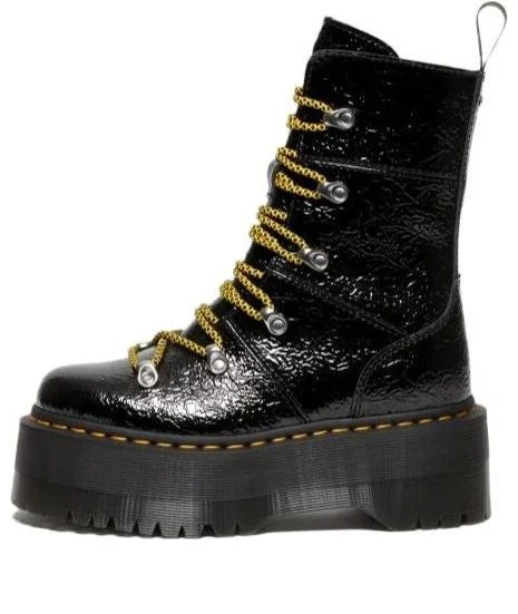 (WMNS) Dr. Martens Ghilana Max Distressed Patent Leather Platform Boots 'Black' 27788001 - 1