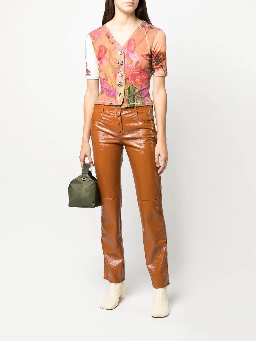 patent straight-leg trousers - 2