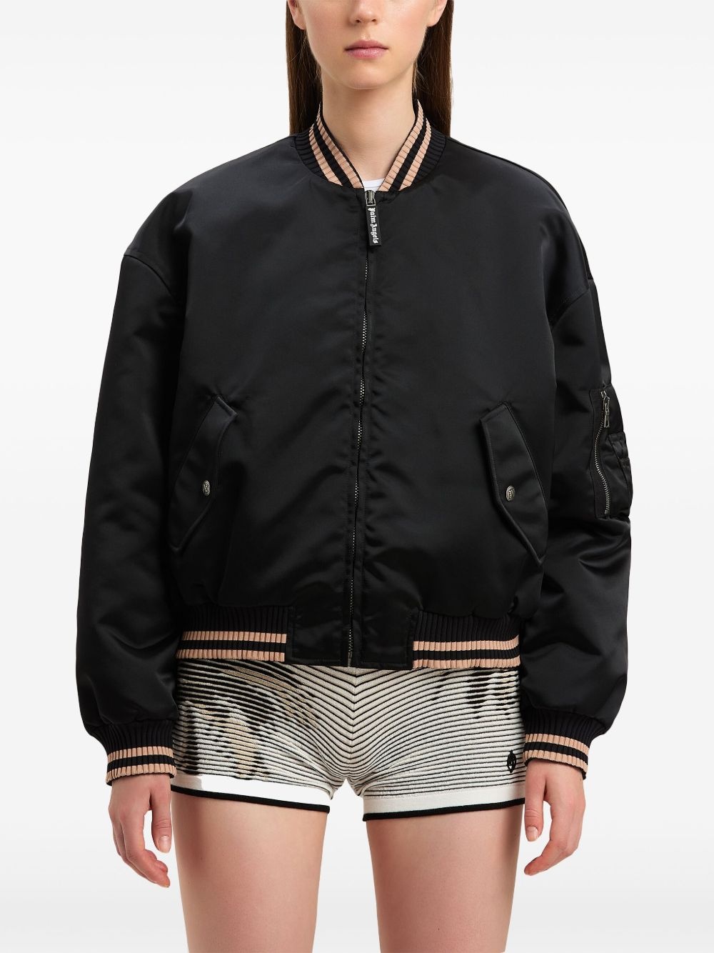 curved logo bomber jacket - 3