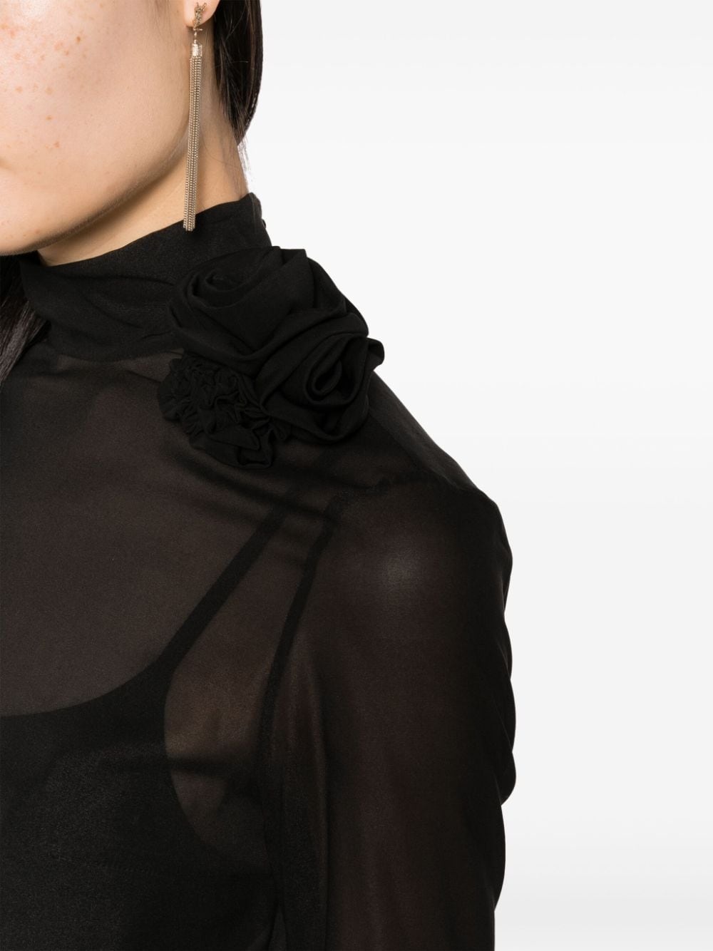 floral-appliquÃ© semi-sheer silk top - 5