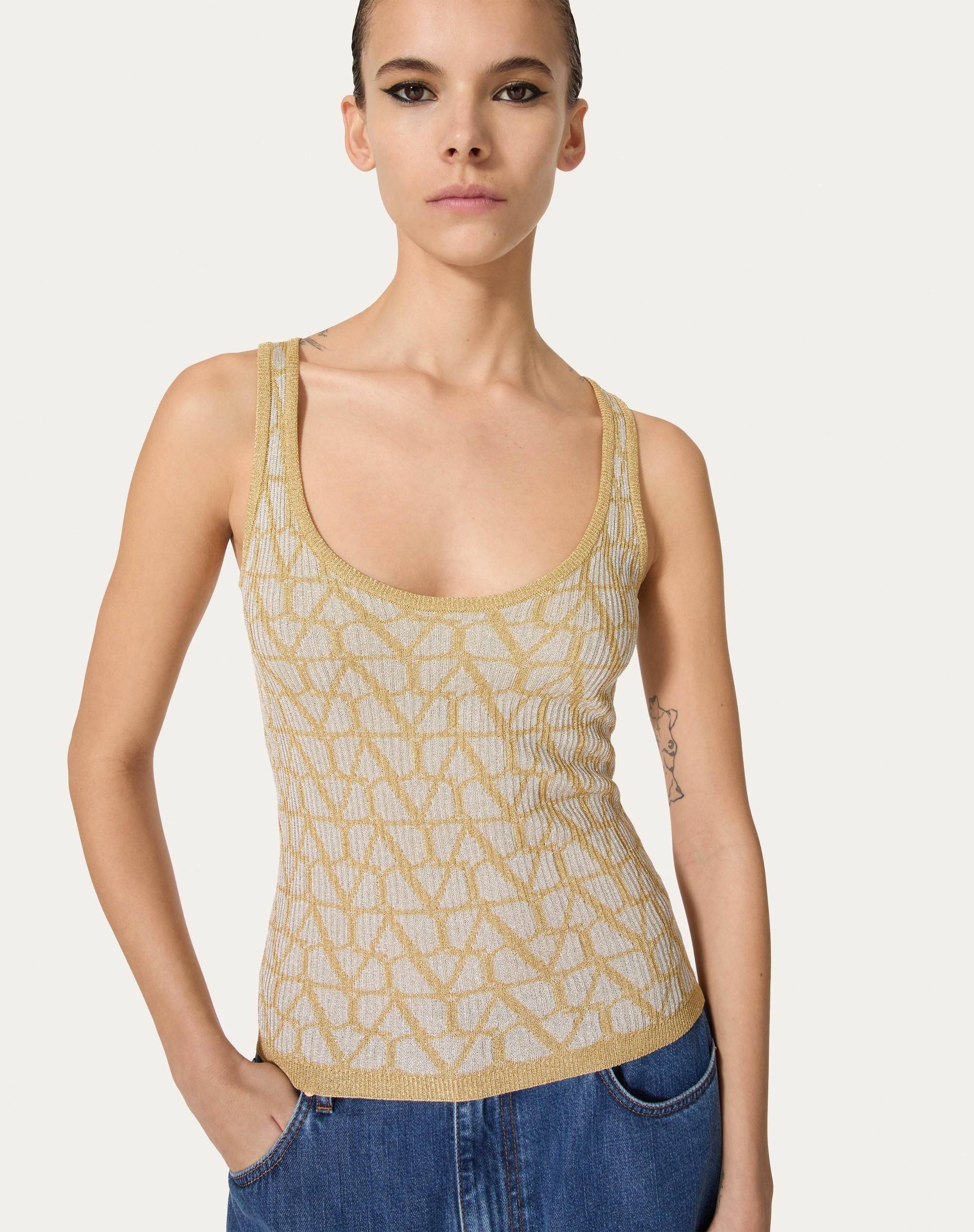 Tシャツ・カットソー VALENTINO LUREX AND JACQUARD TOILE ICONOGRAPHE TOP Valentino LUREX AND TOILE ICONOGRAPHE JACQUARD TOP | REVERSIBLE