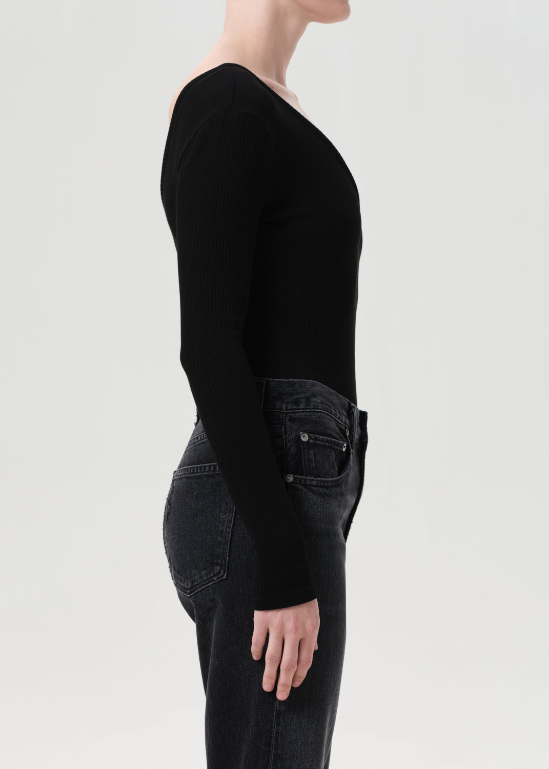 DARLA DOUBLE V BODYSUIT IN BLACK - 3
