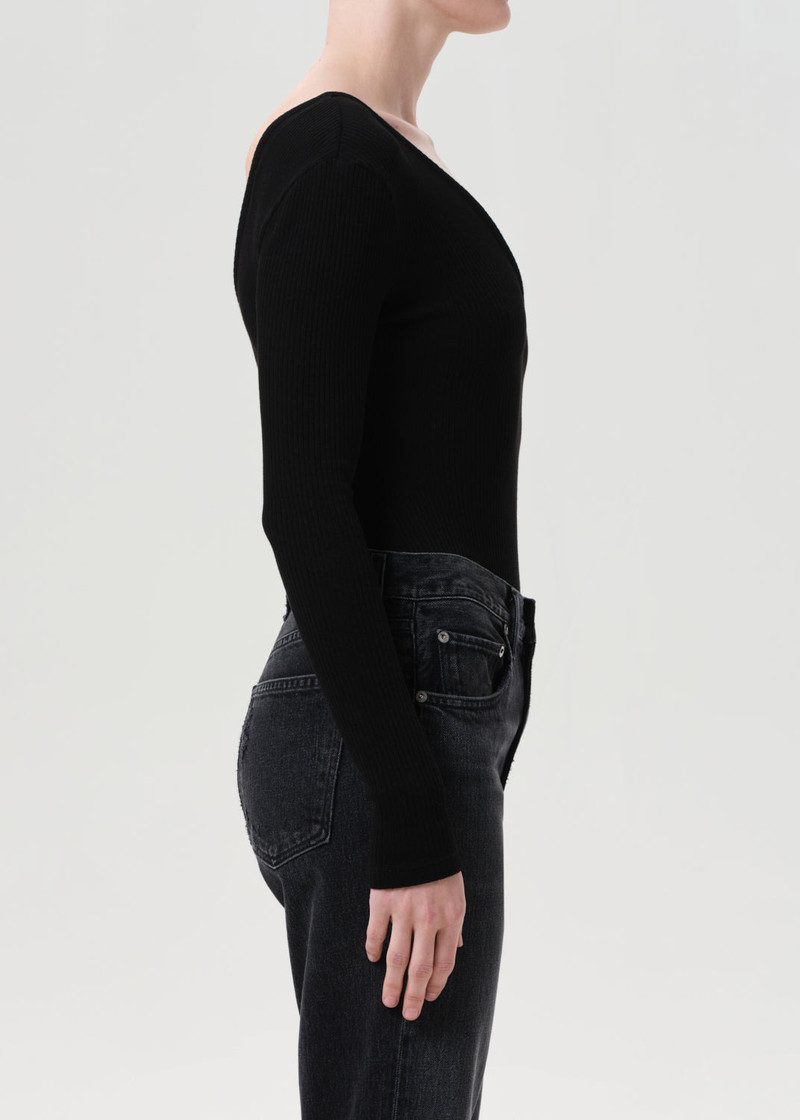 DARLA DOUBLE V BODYSUIT IN BLACK 3