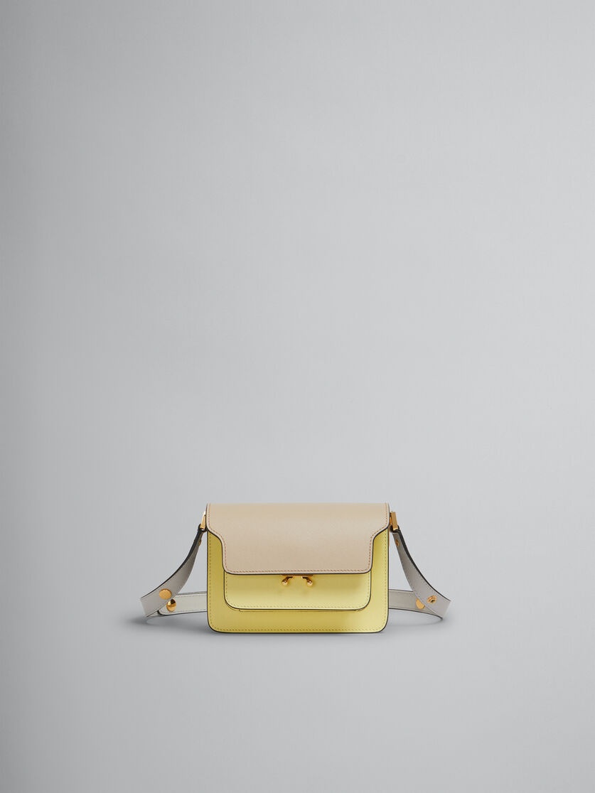 TAN YELLOW AND GREY SAFFIANO LEATHER MINI TRUNK BAG - 1