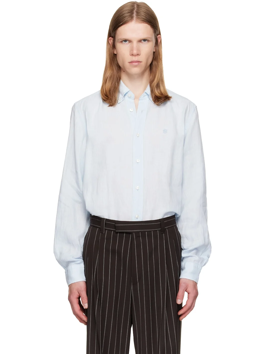 Blue Regular-Fit Linen Button-Down Shirt - 1