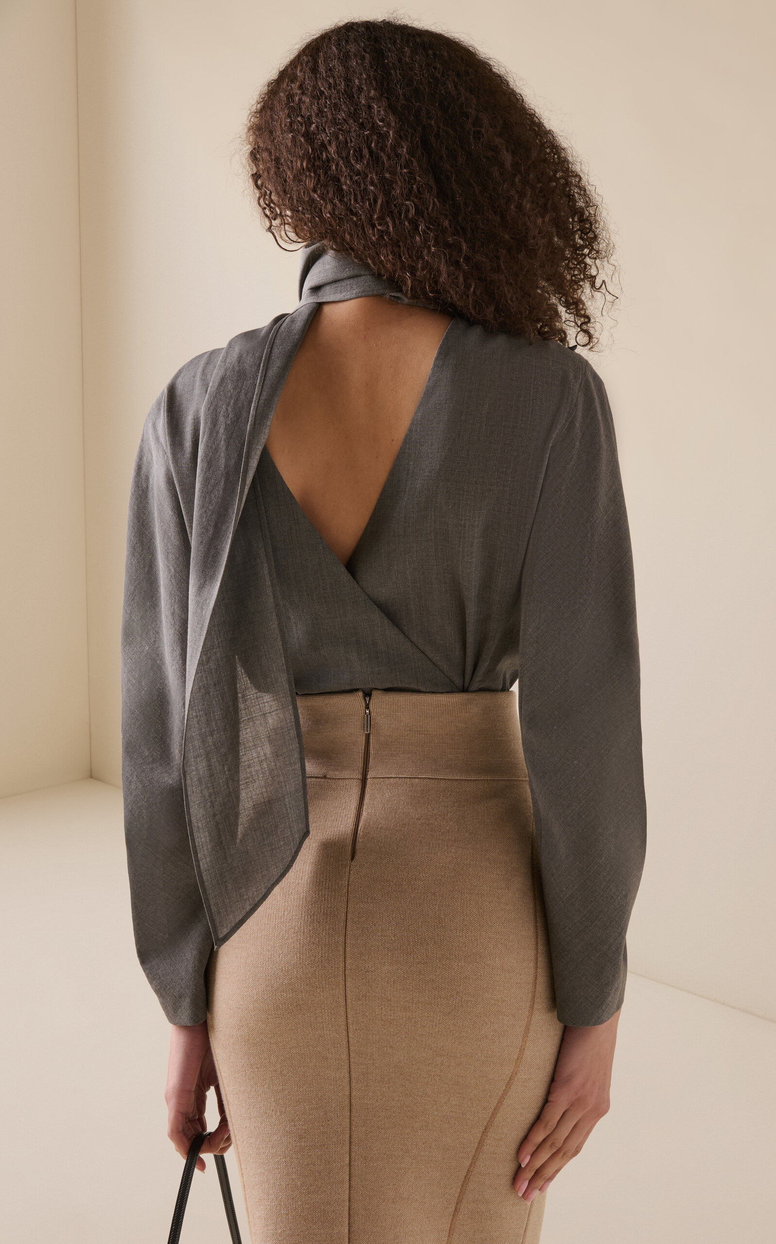 Chale Draped Stretch-Wool Top grey - 4