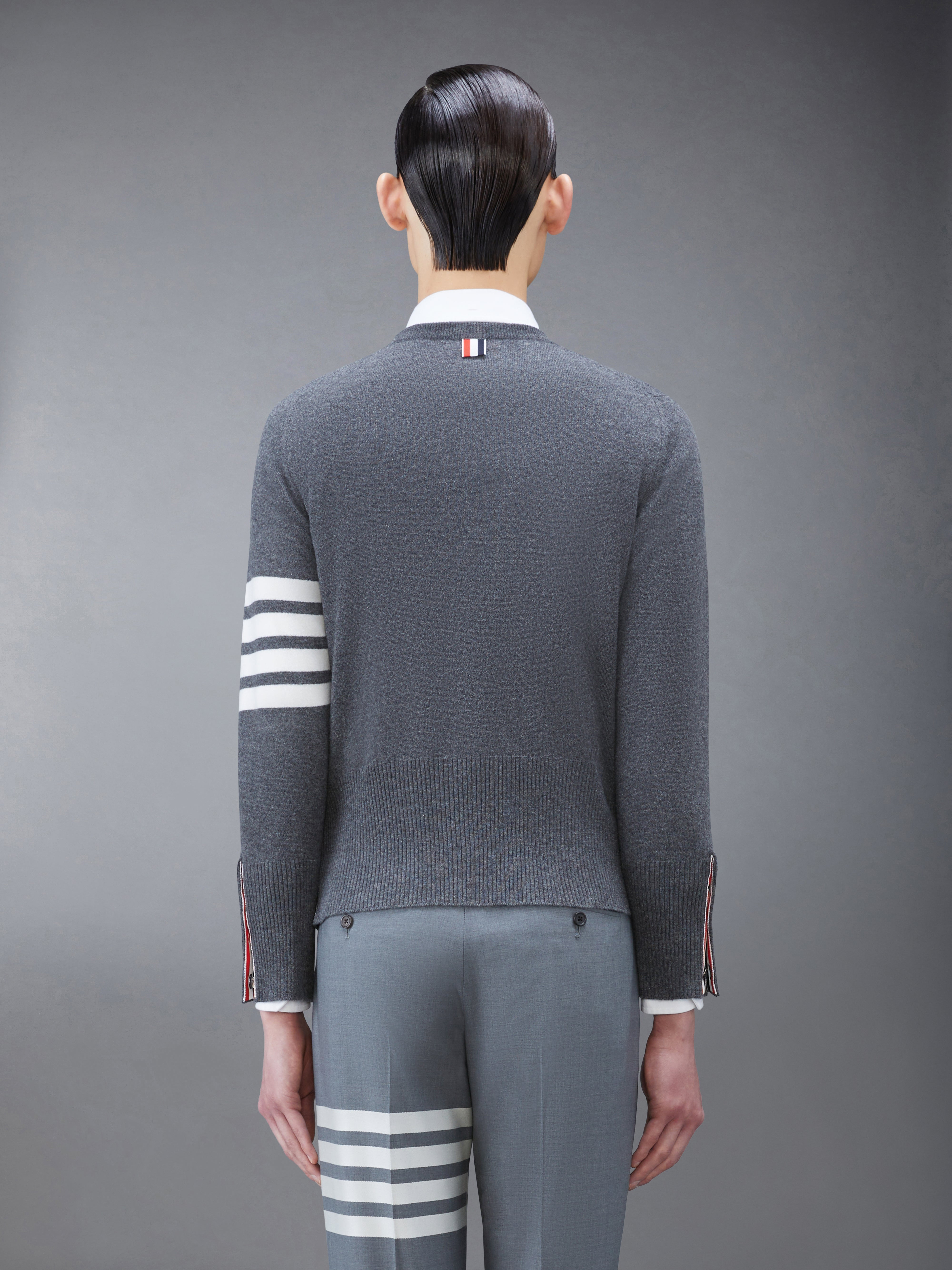 Medium Grey Cashmere 4-bar Crew Neck Pullover - 2