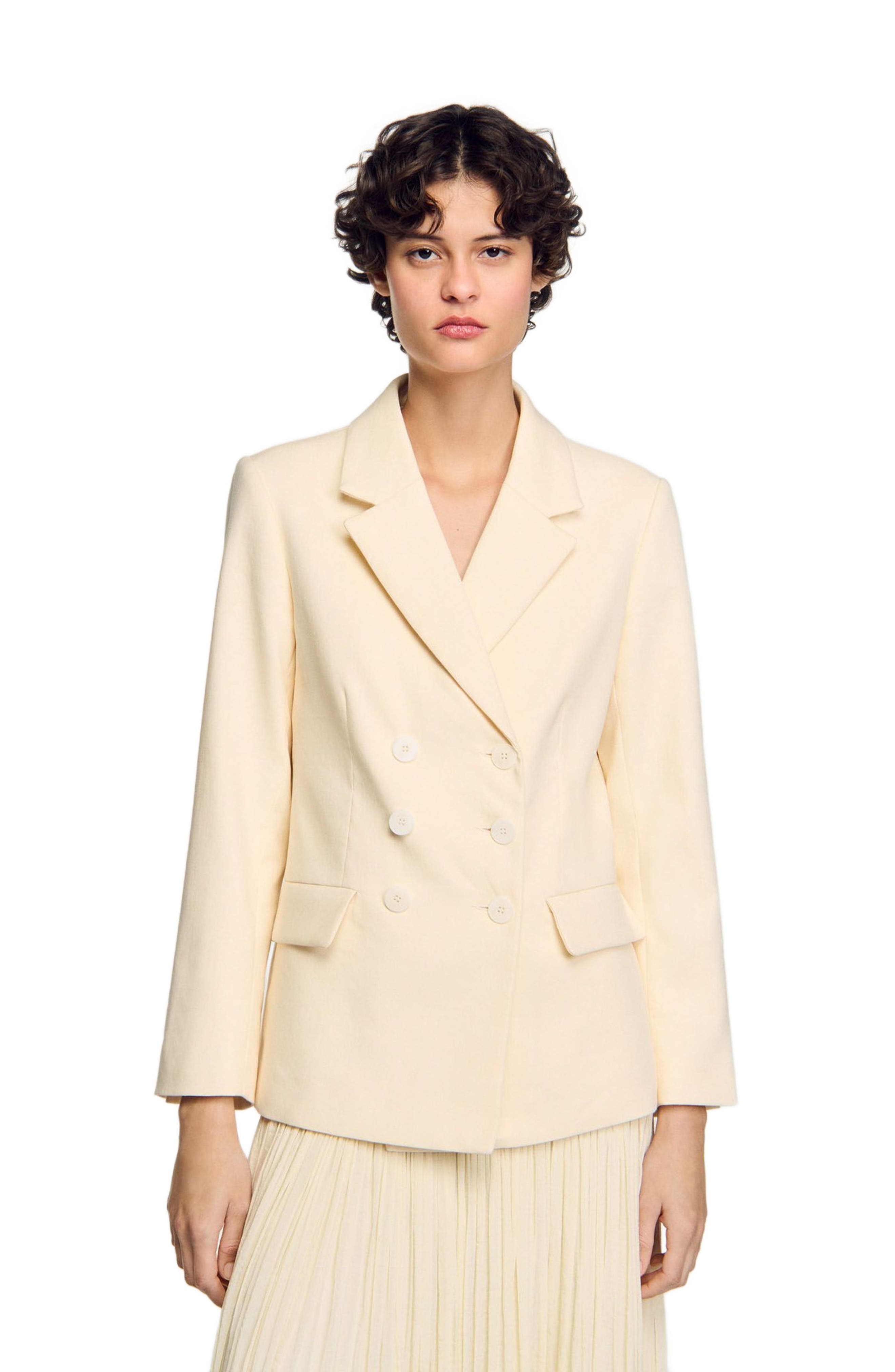 SANDRO Double-breasted suit jacket in Ecru at Nordstrom - 3