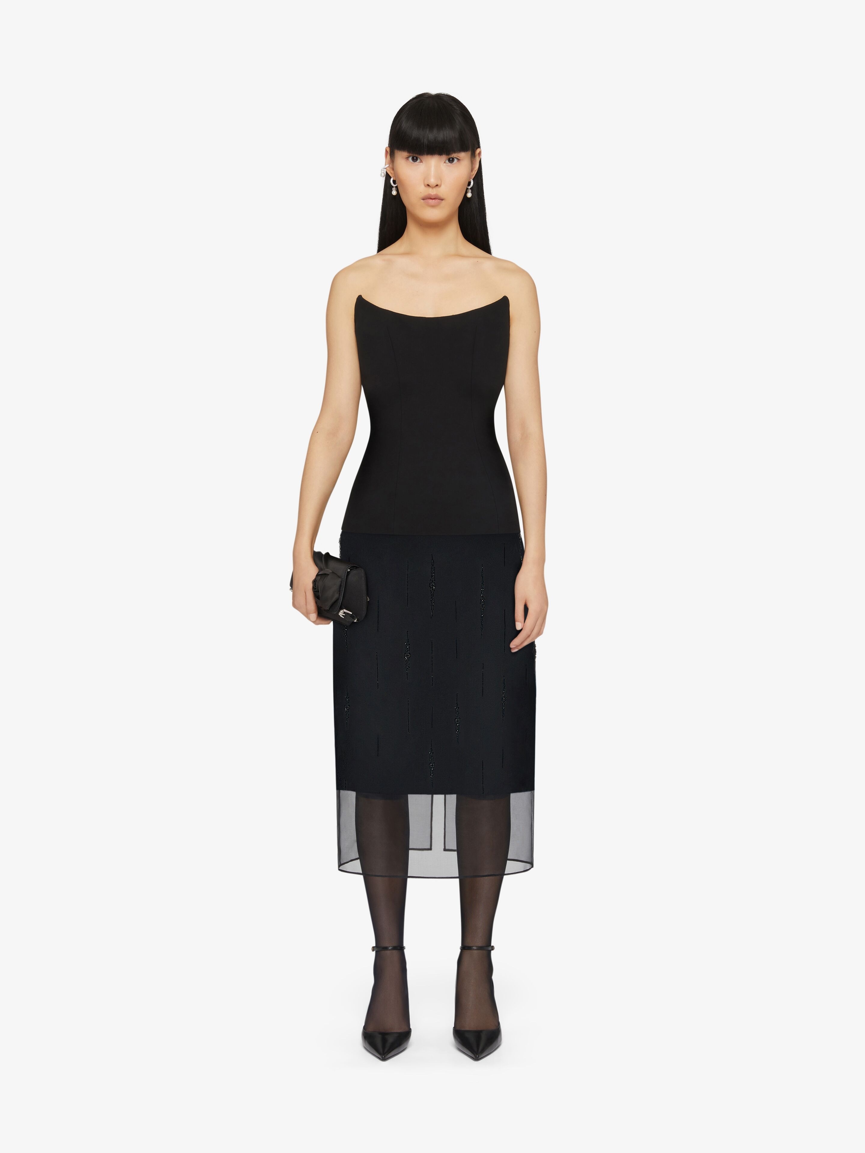 CORSET BUSTIER TOP IN CREPE AND SATIN - 2
