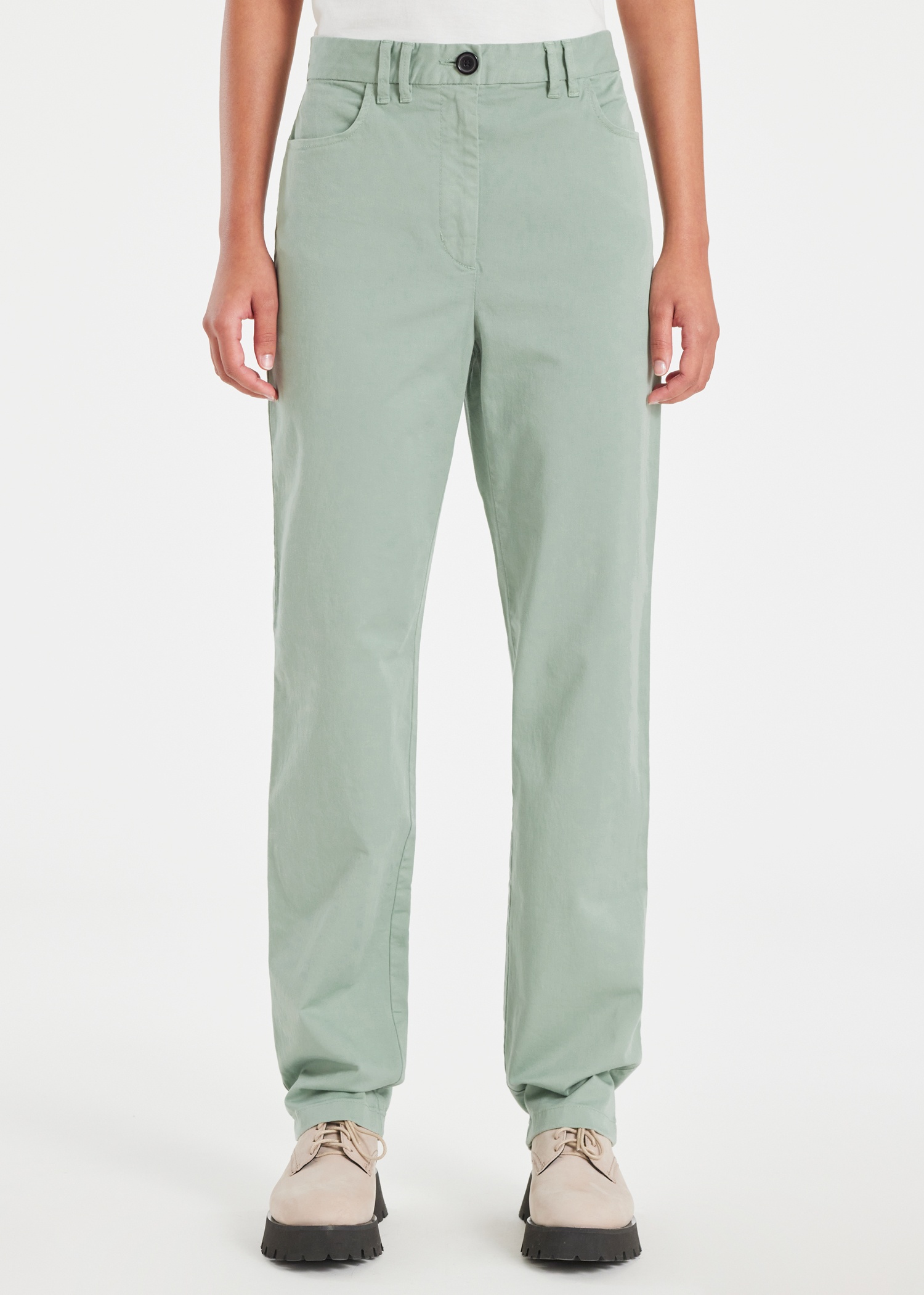 Women's Mint Green Stretch-Cotton Slim-Fit Chinos - 3