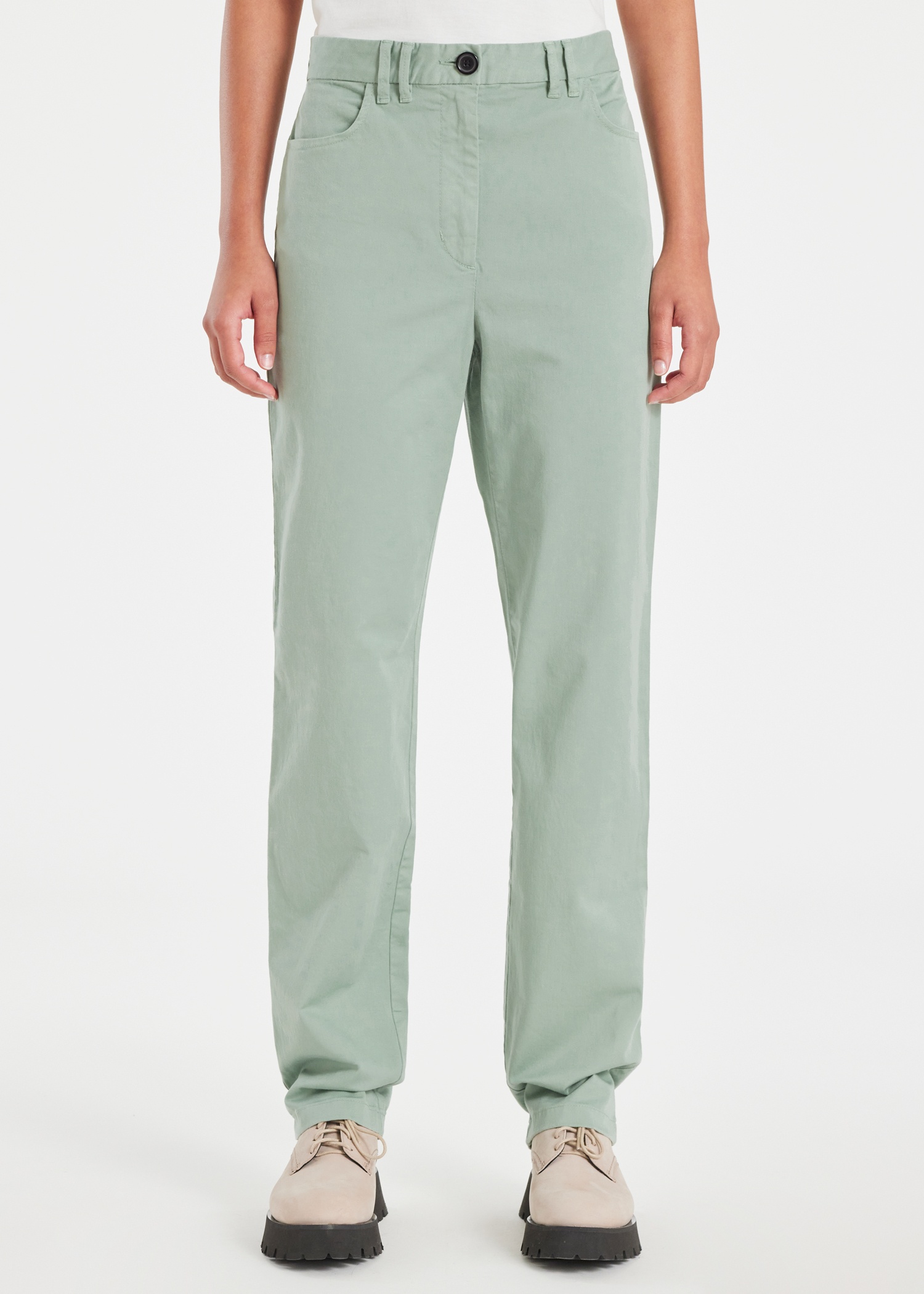 Women's Mint Green Stretch-Cotton Slim-Fit Chinos - 3