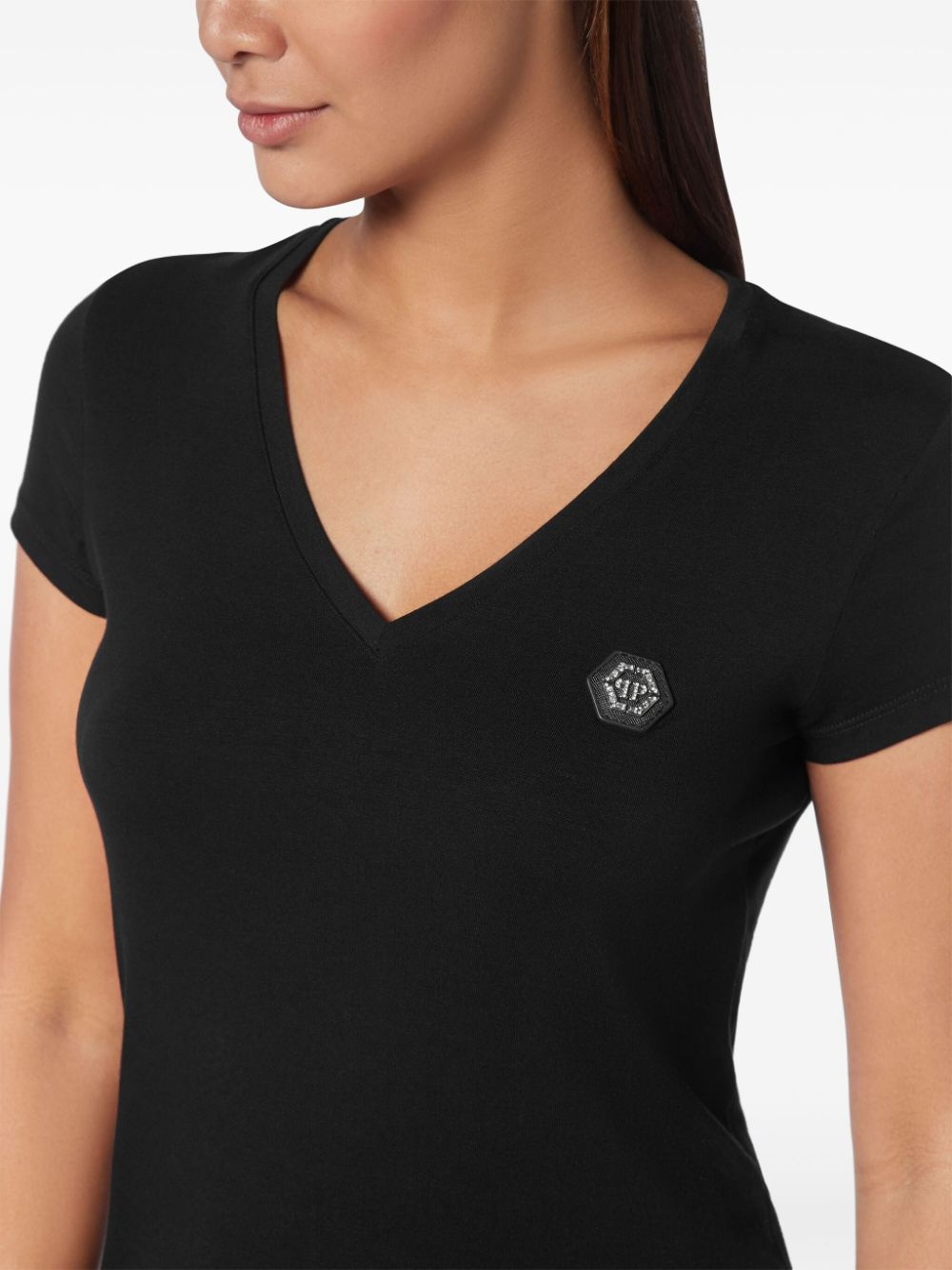 logo-appliqué V-neck T-shirt - 3