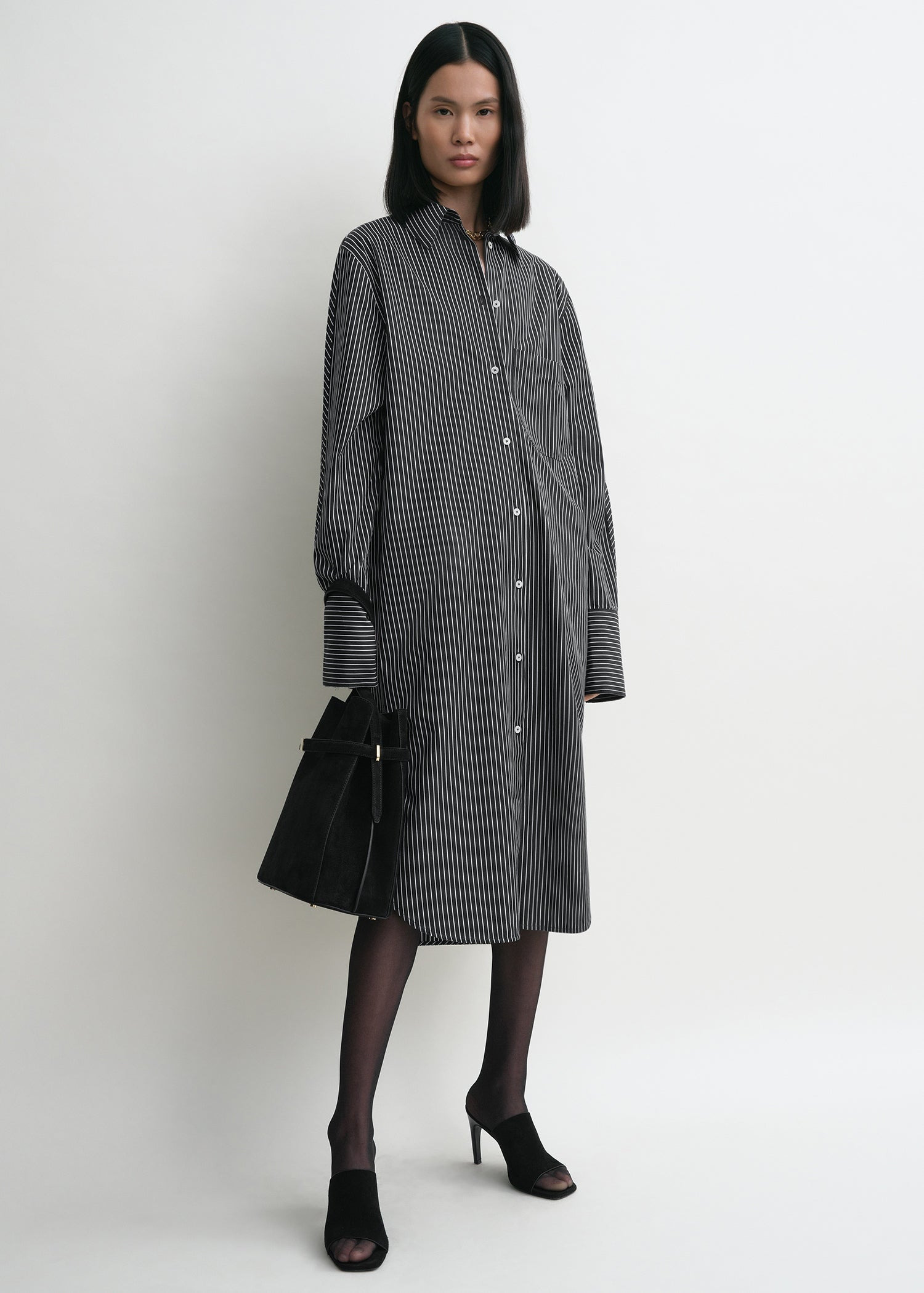 Striped kimono-sleeve shirtdress black/white - 2